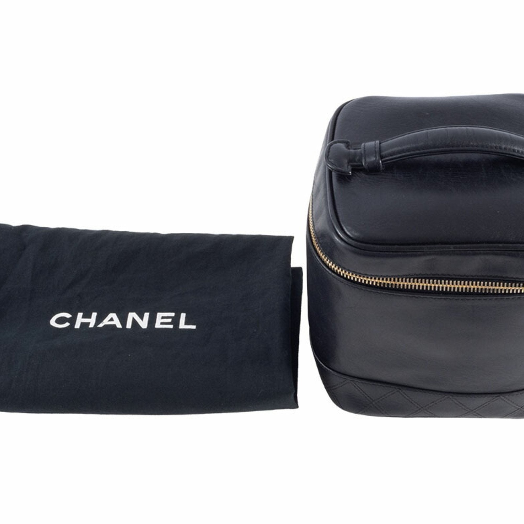 Chanel Black Leather Handbag Pouch Vanity Bag