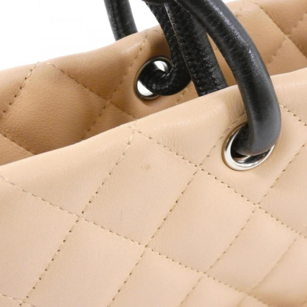 Chanel Beige Black Leather Handbag
