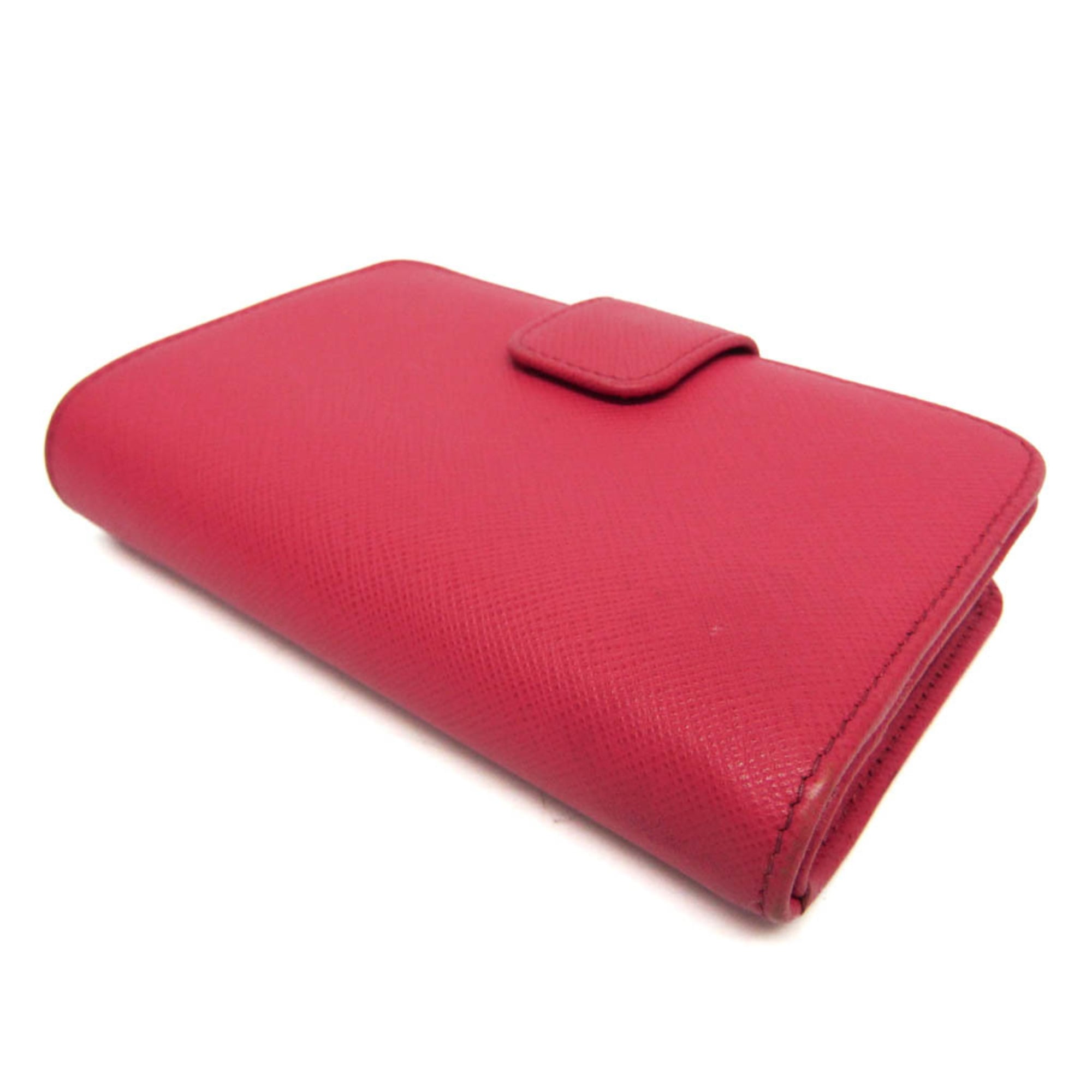 Prada Tab Bifold Wallet Saffiano Leather Pink Leather Wallets Accessory