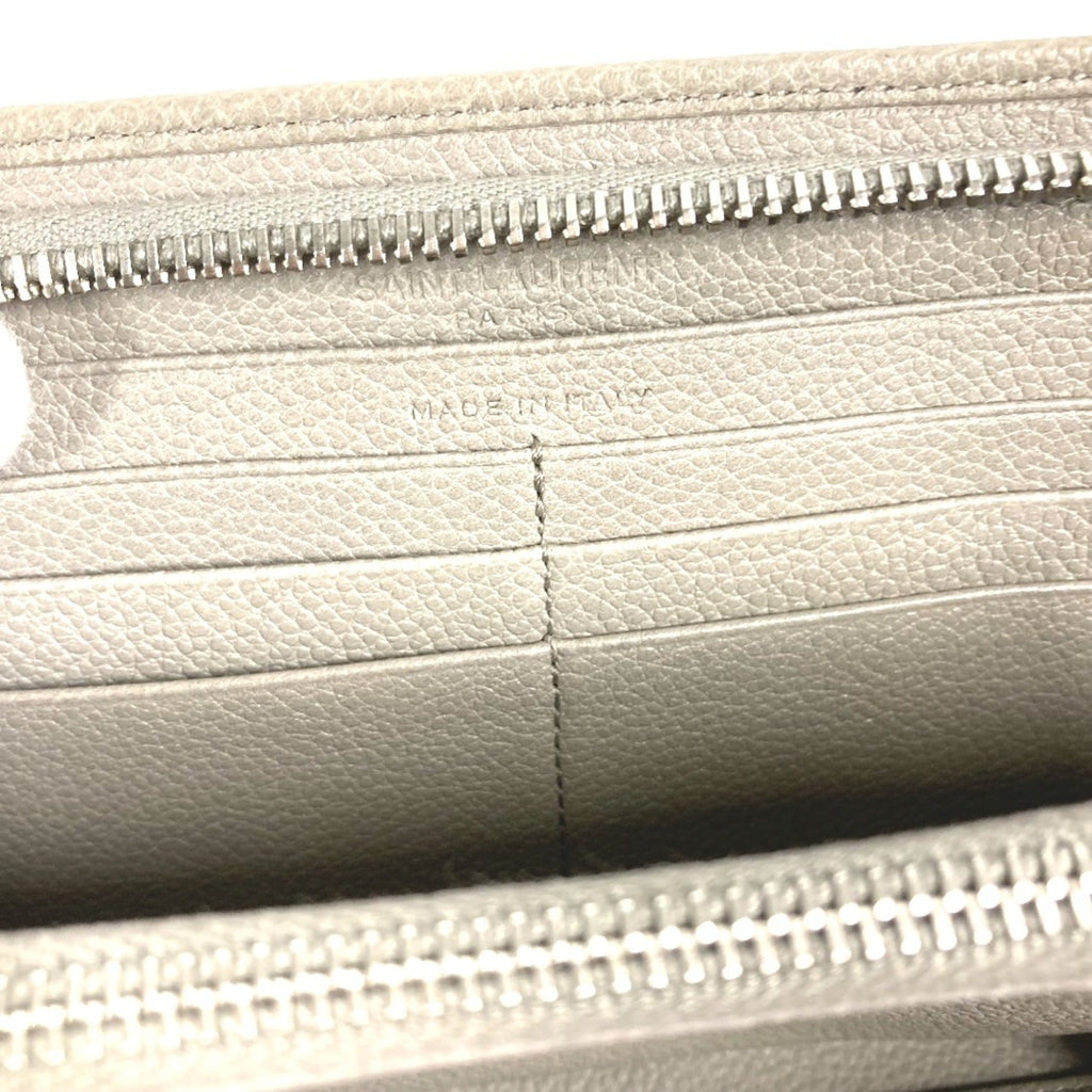 Saint Laurent Gray Leather Long Wallet (Bi-Fold) (Pre-Owned)