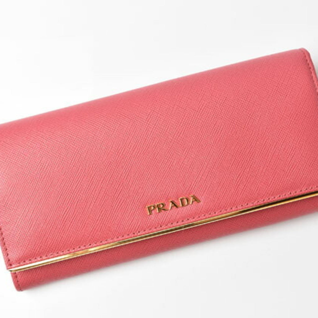 Prada Peonia Saffiano Metal Saffiano Metal Long Wallet (Bi-Fold)