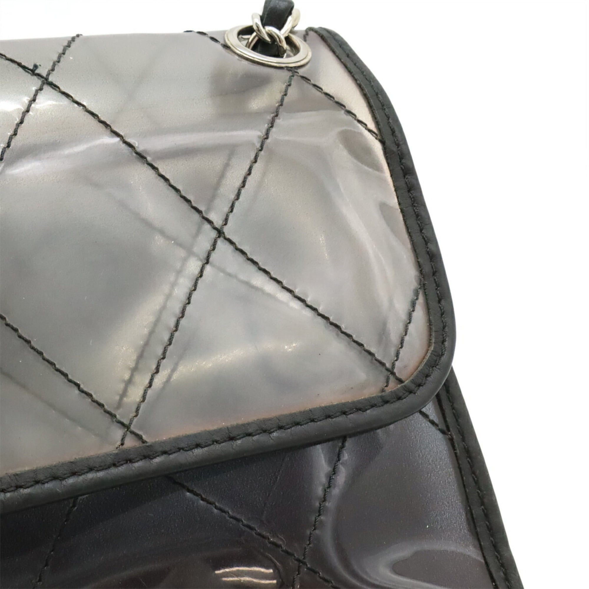 Chanel Matelasse Clear Black Vinyl Leather Handbag Shoulder Bag