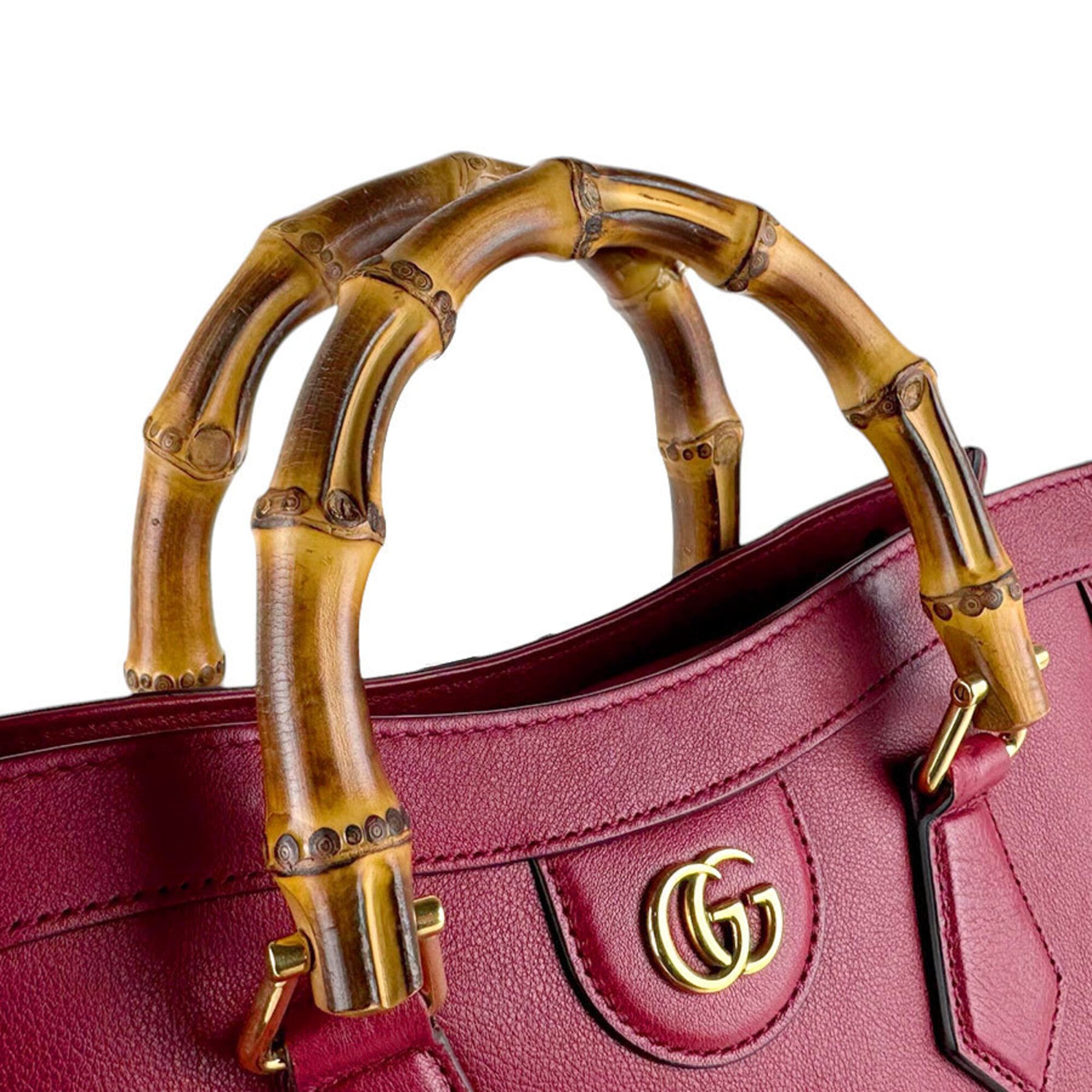 Gucci Red Color Leather Handbag Shoulder Bag Tote Bag (Pre-Owned)