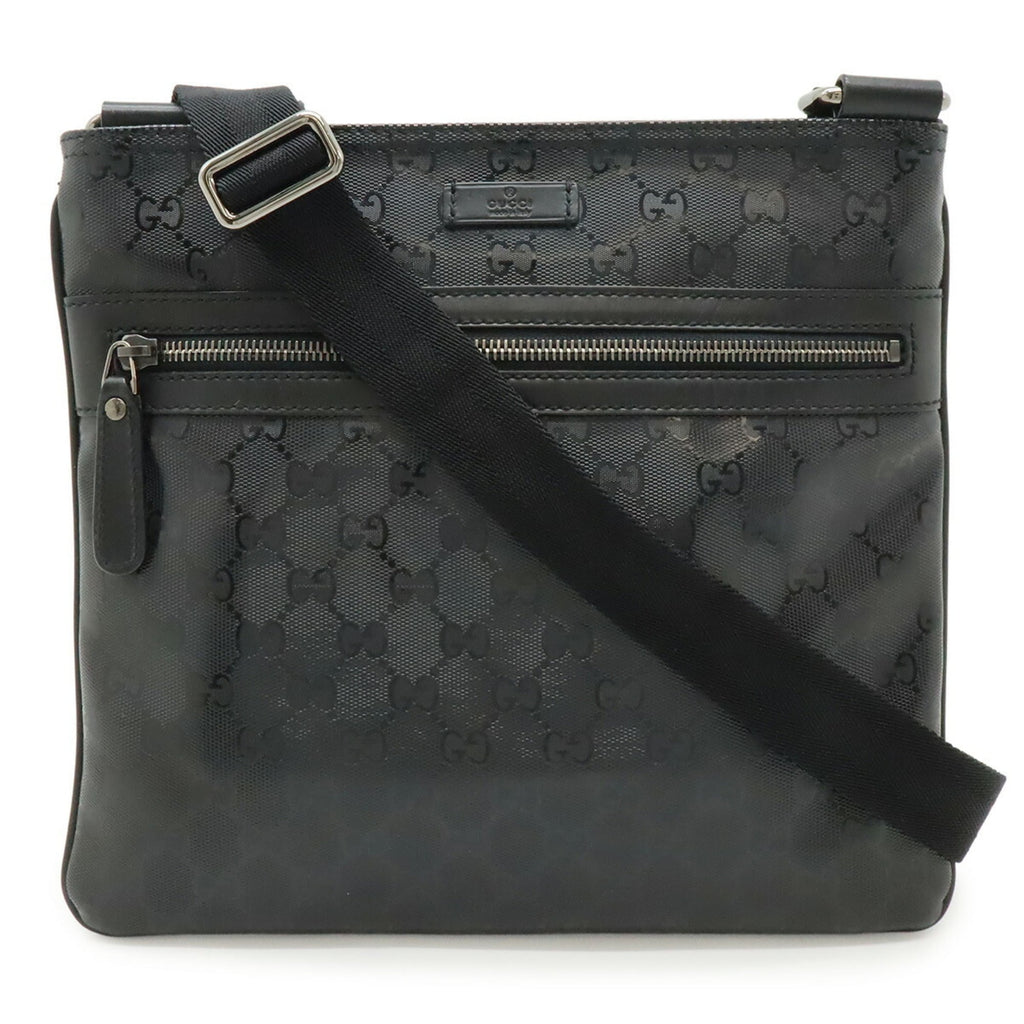 Gucci Gg Imprimé Black Coated Canvas Leather Shoulder Bag (Pre-Owned)