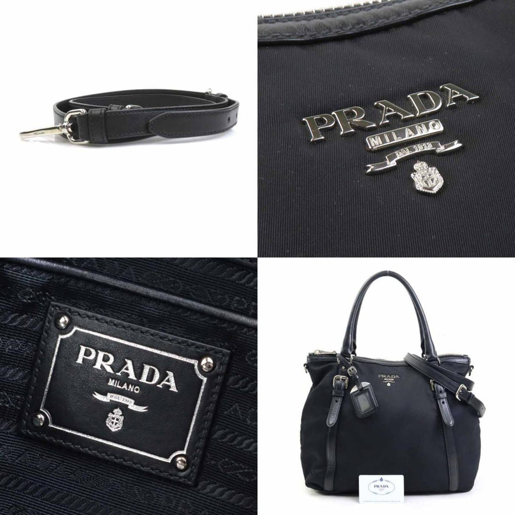 Prada Black Nylon Leather Handbag Shoulder Bag