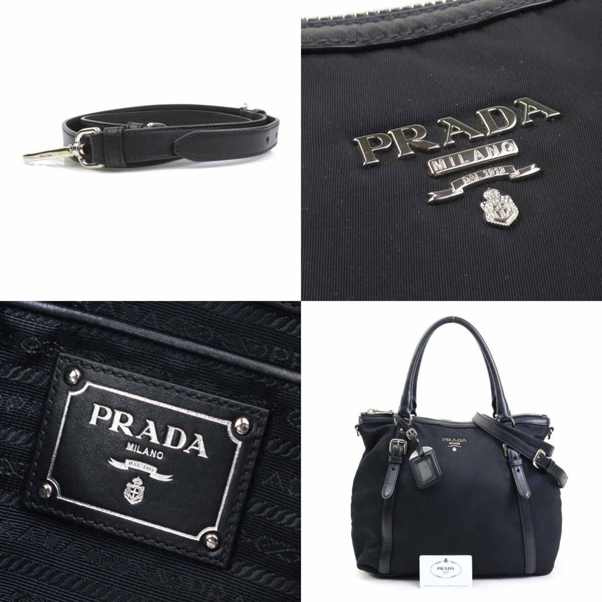 Prada Black Nylon Leather Handbag Shoulder Bag