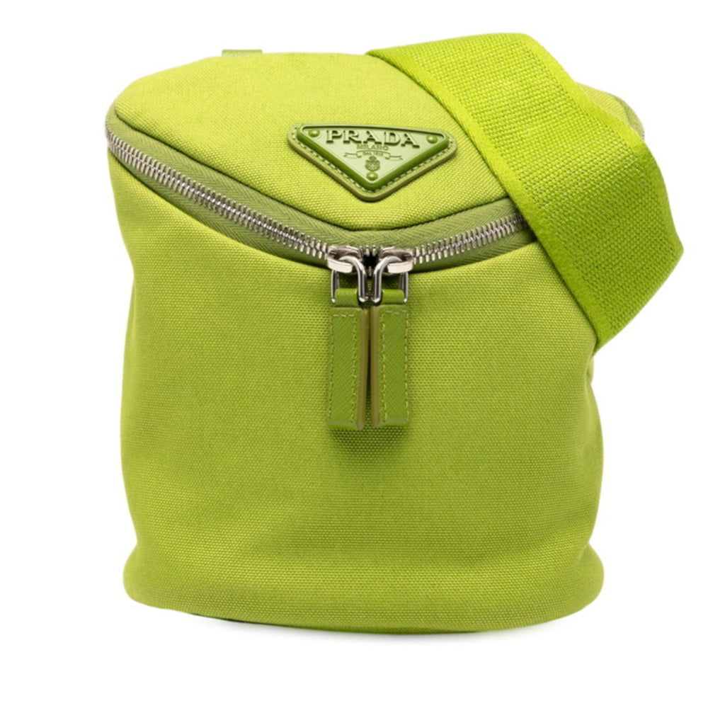 Prada Green Canvas Leather Pouch Shoulder Bag