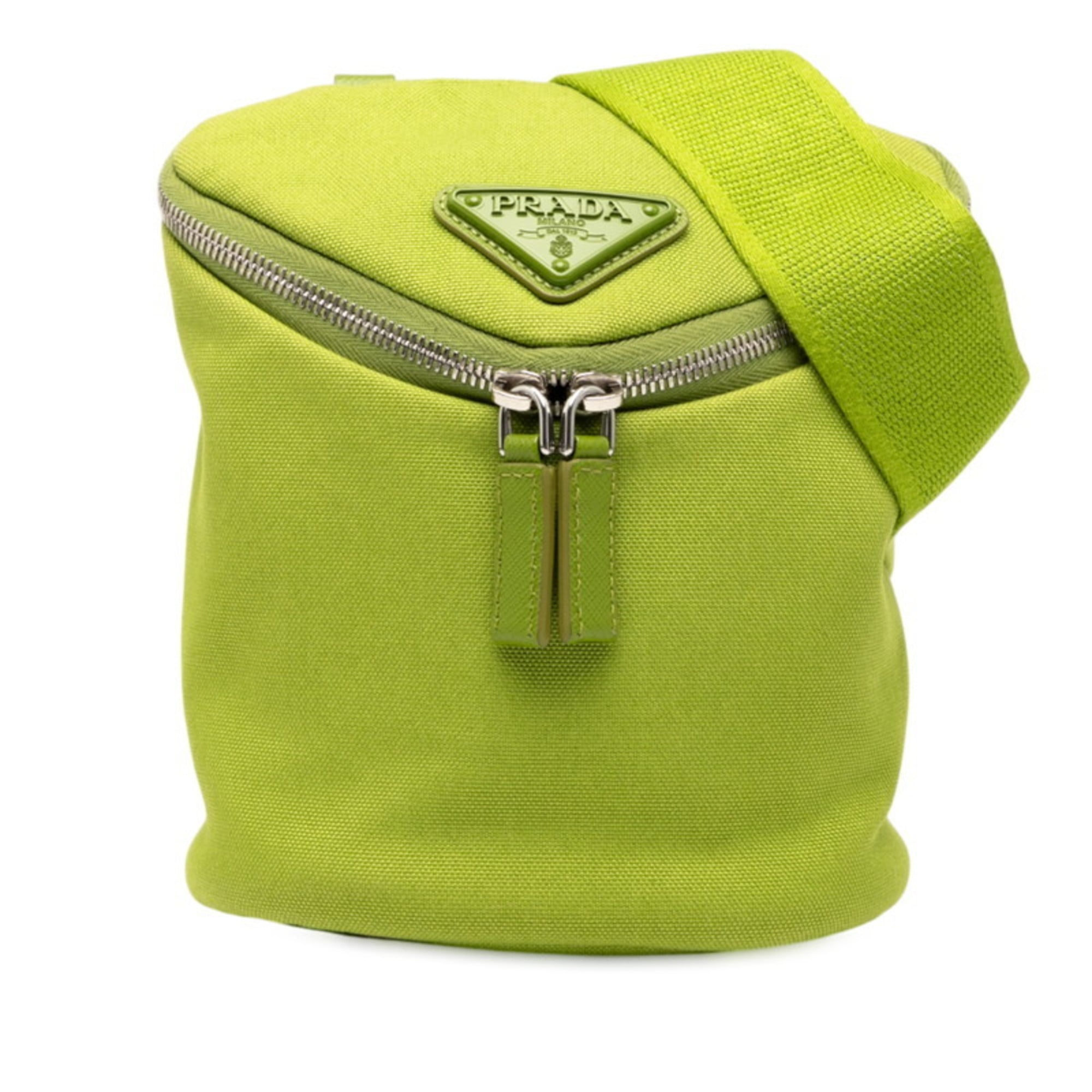 Prada Green Canvas Leather Pouch Shoulder Bag