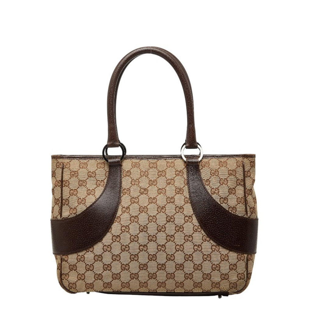 Gucci Beige Brown Canvas Leather Handbag Tote Bag (Pre-Owned)