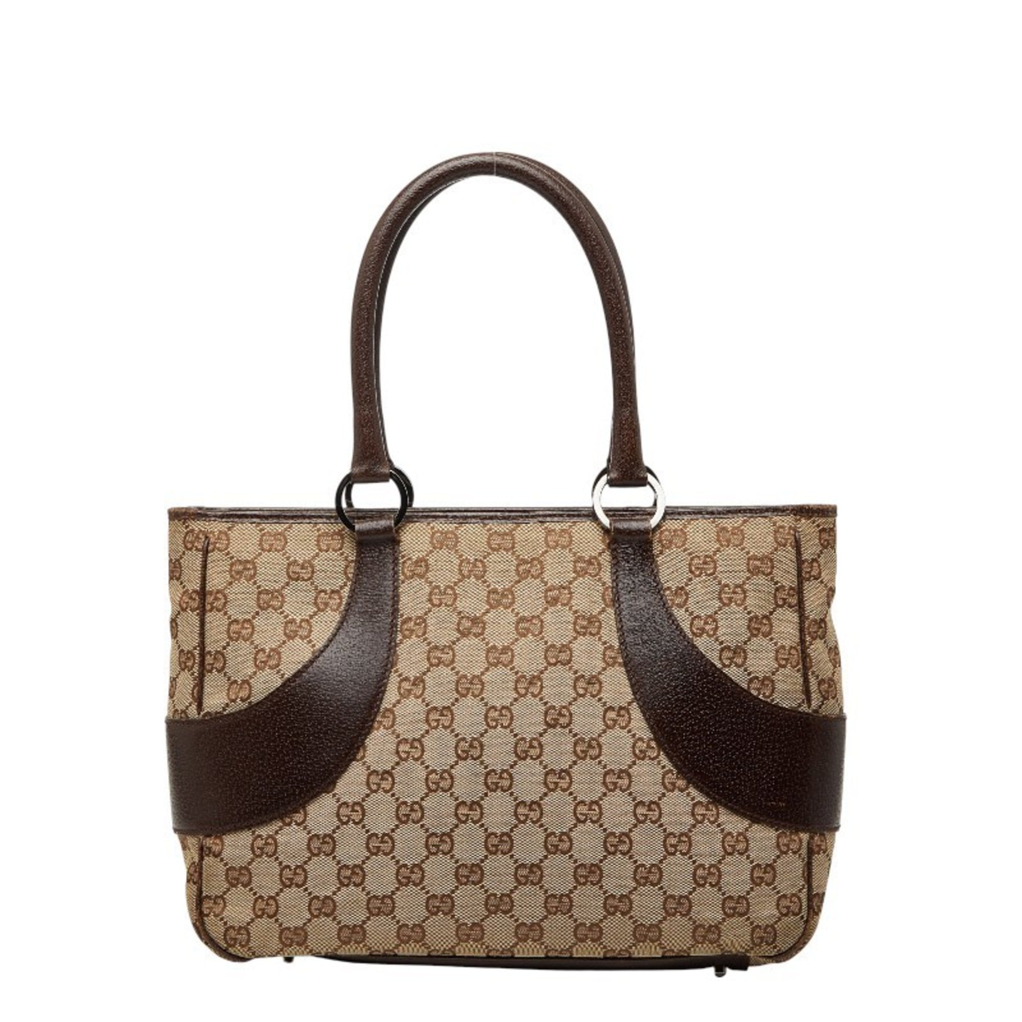 Gucci Beige Brown Canvas Leather Handbag Tote Bag (Pre-Owned)