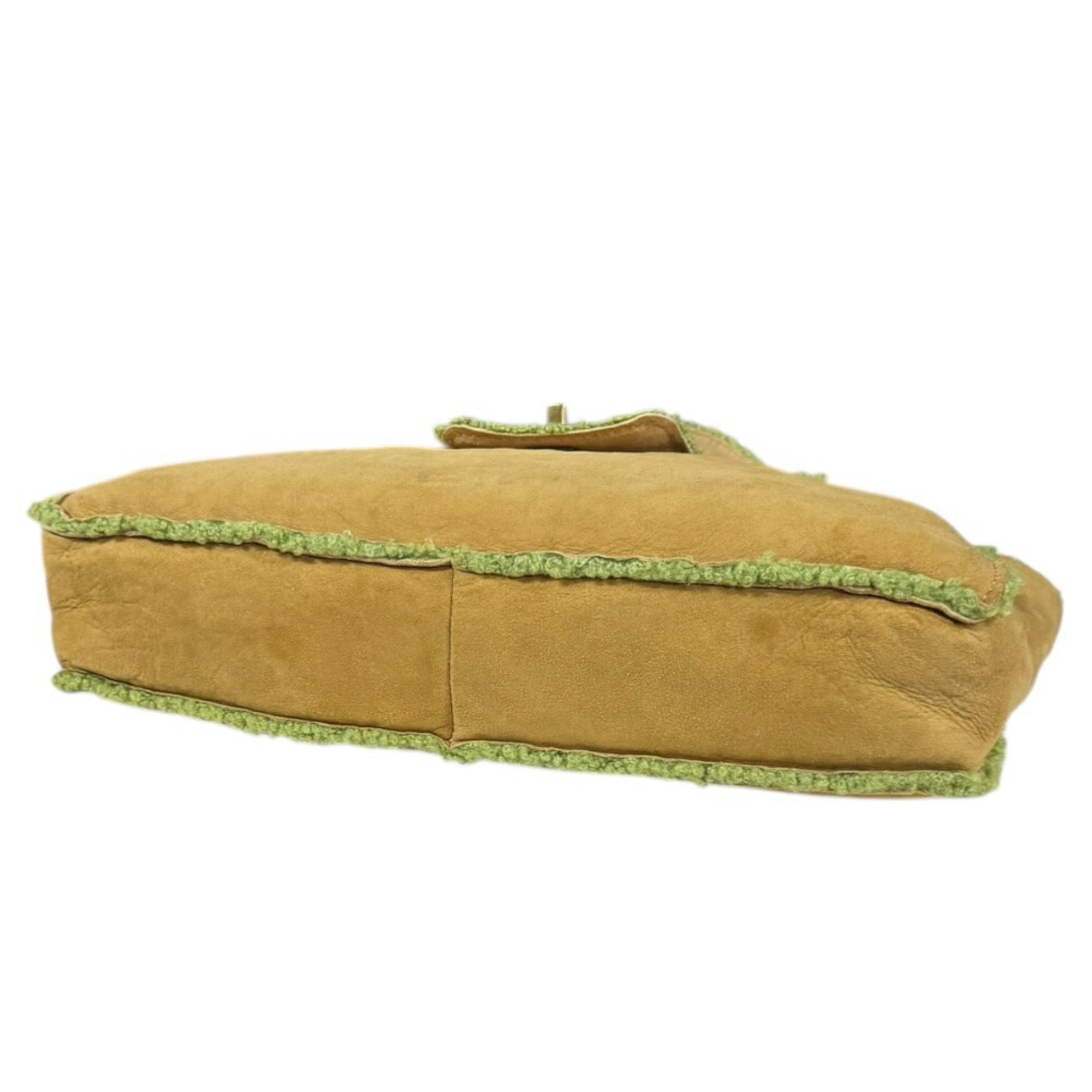 Chanel Mouton Brown Green Leather Handbag