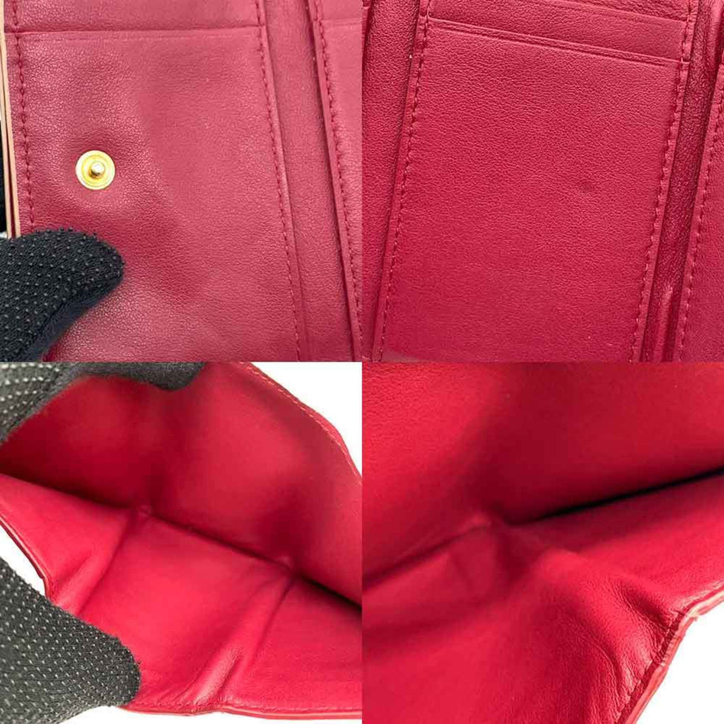 Bottega Veneta Beige Bordeaux Leather Wallet (Tri-Fold)