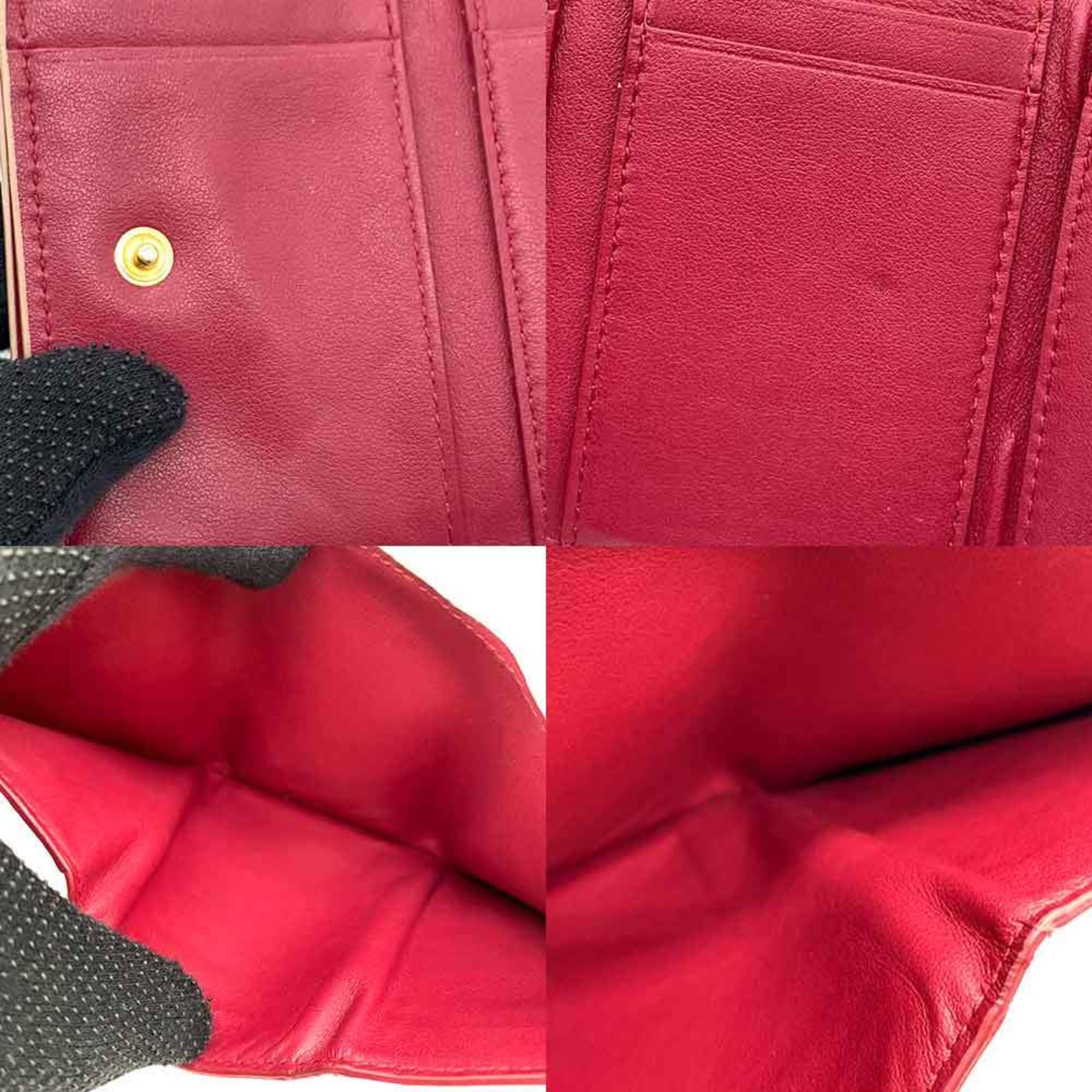 Bottega Veneta Beige Bordeaux Leather Wallet (Tri-Fold)