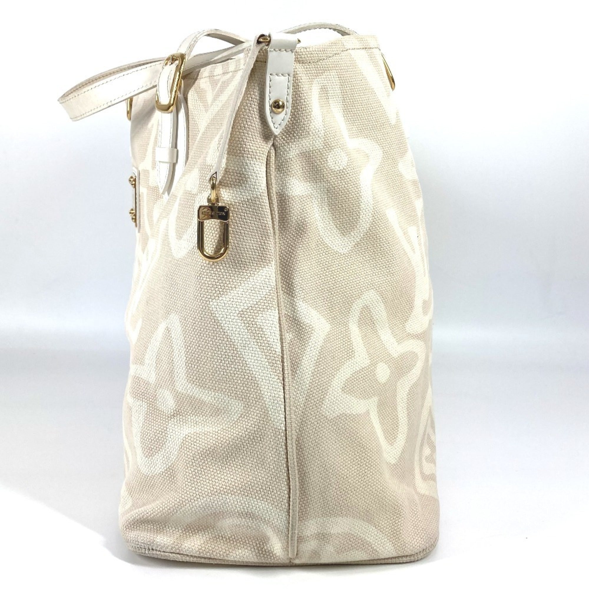 Louis Vuitton Beige Leather Canvas Shoulder Bag Tote Bag
