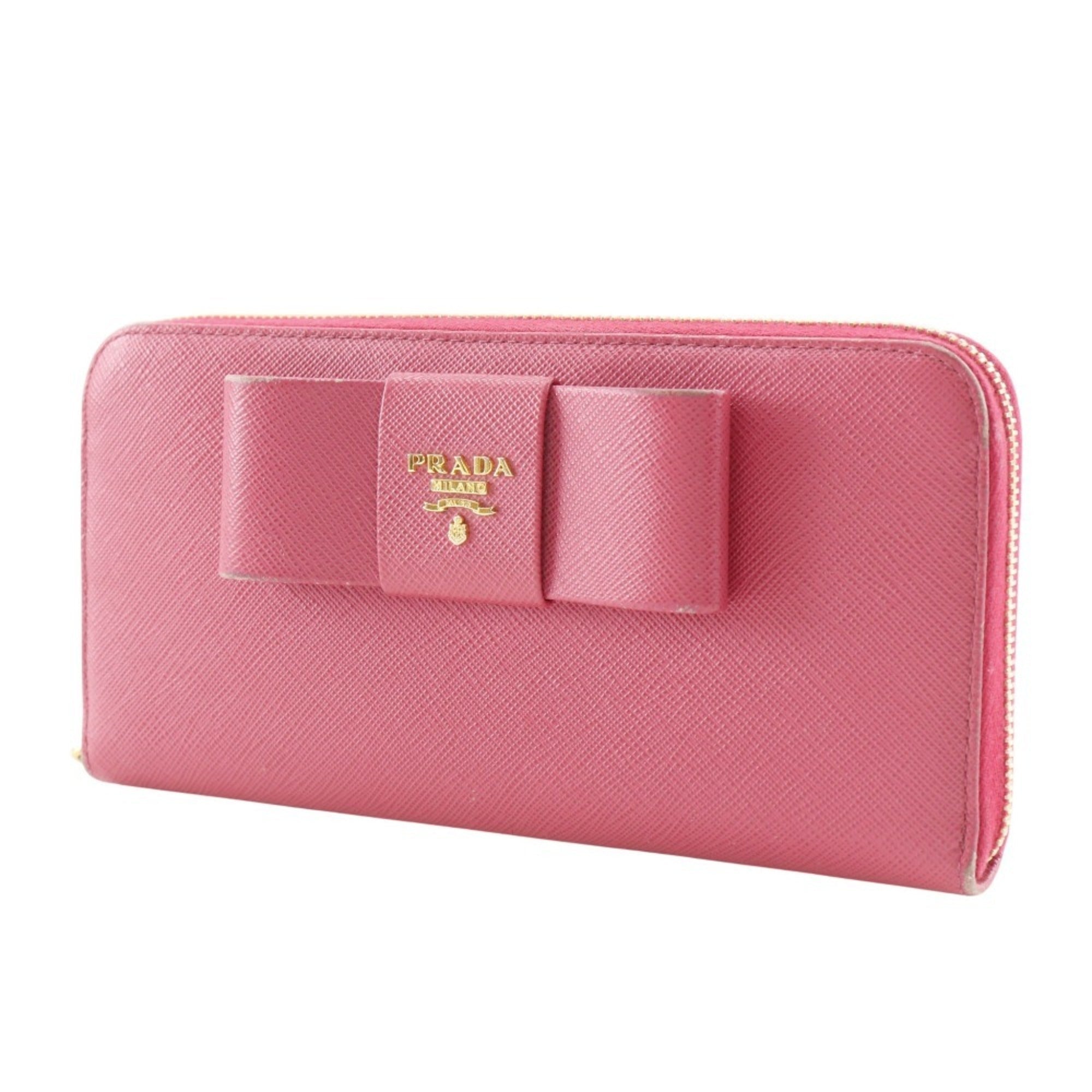 Prada Peonia Pink Saffiano Triangle Long Wallet (Bi-Fold)