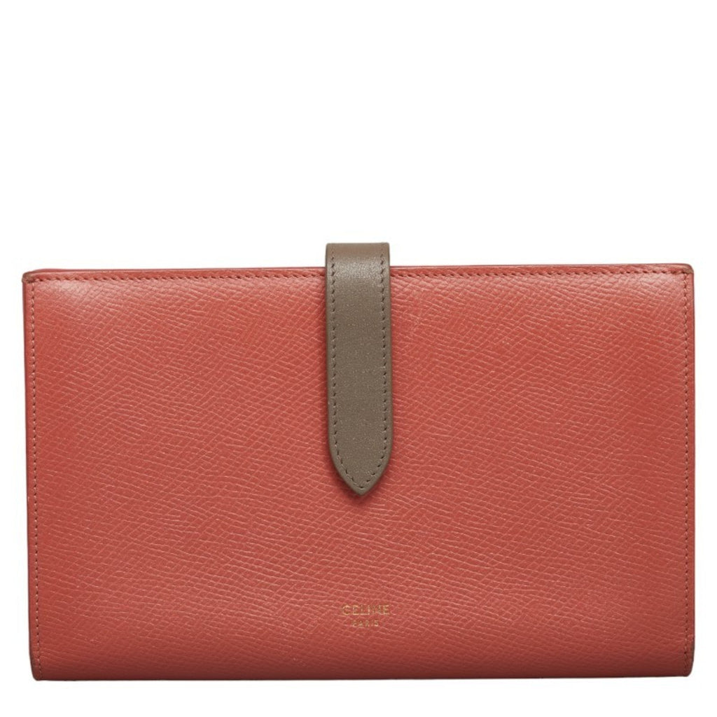 Celine Gray Pink Leather Long Wallet (Bi-Fold)