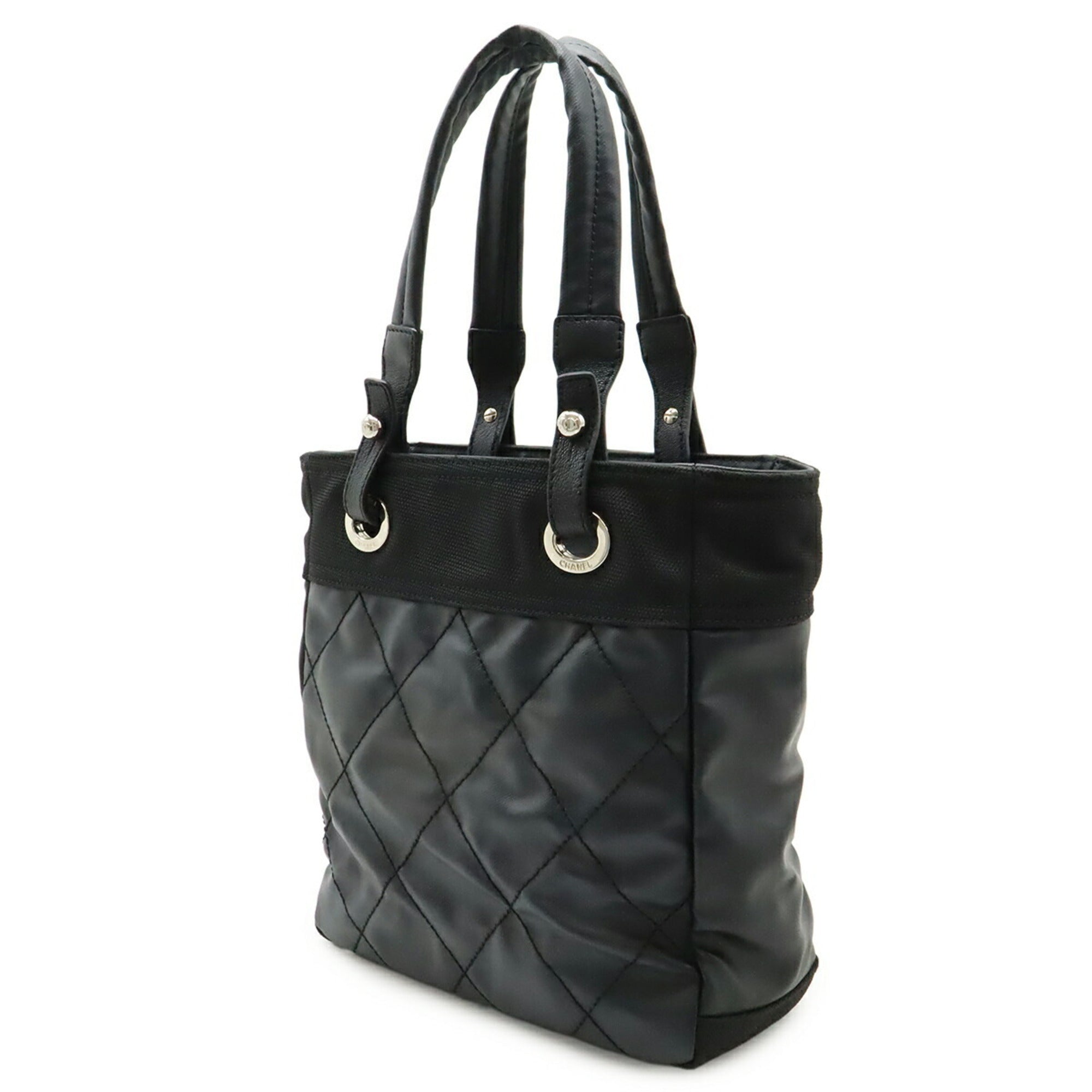 Chanel Black Coated Canvas Leather Shoulder Bag Tote Bag