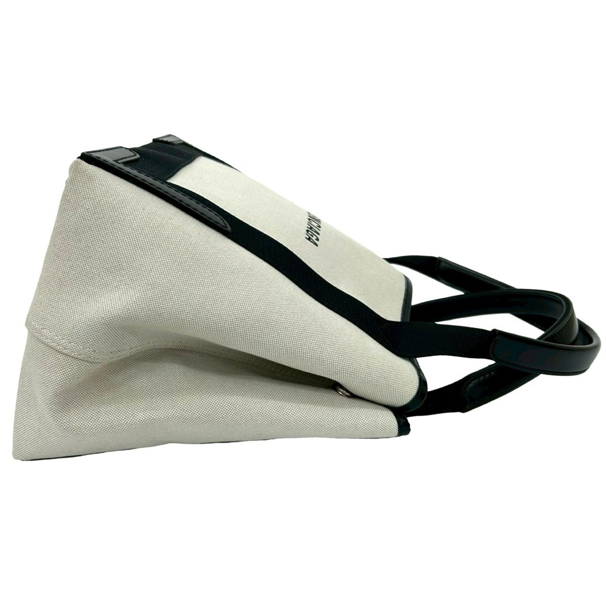 Balenciaga Black Ivory Canvas Leather Handbag Pouch Tote