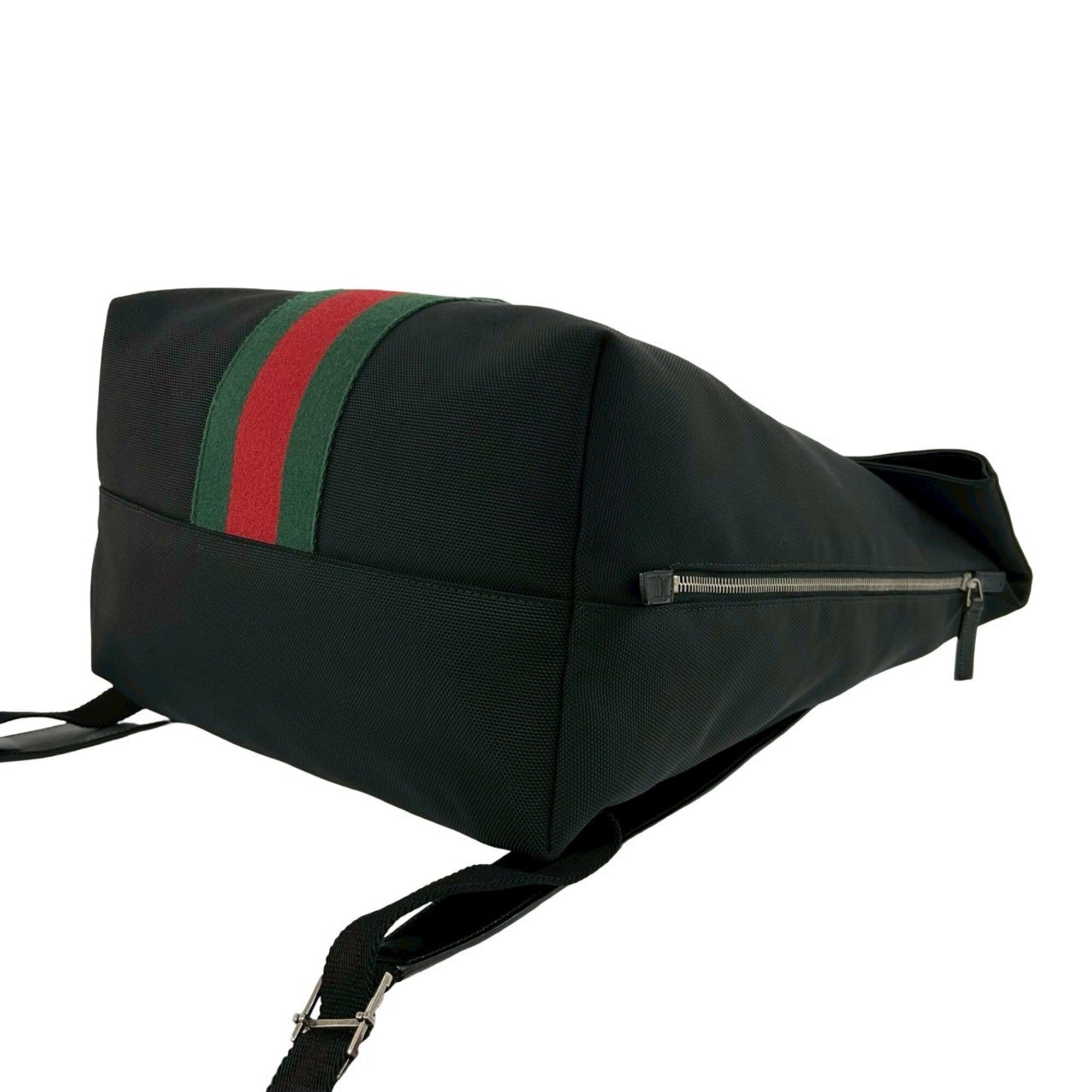 Gucci Black Green Red Color Canvas Leather Backpack (Pre-Owned)