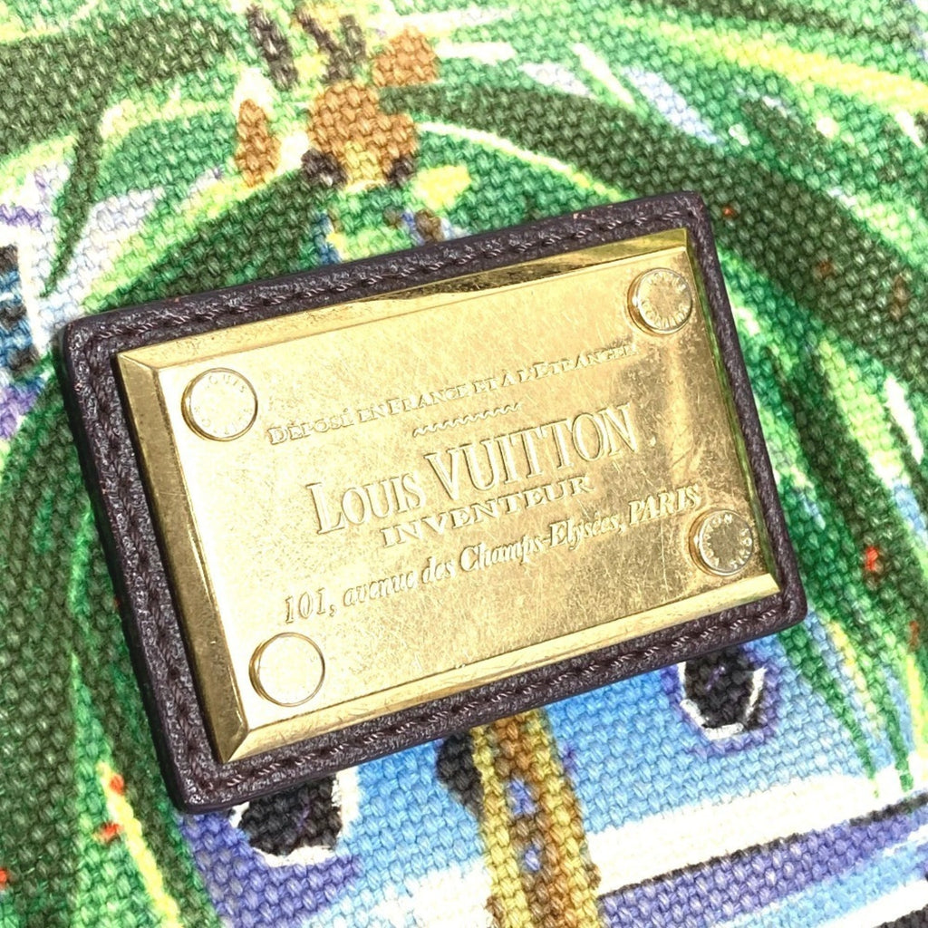 Louis Vuitton Green Leather Canvas Shoulder Bag Tote Bag