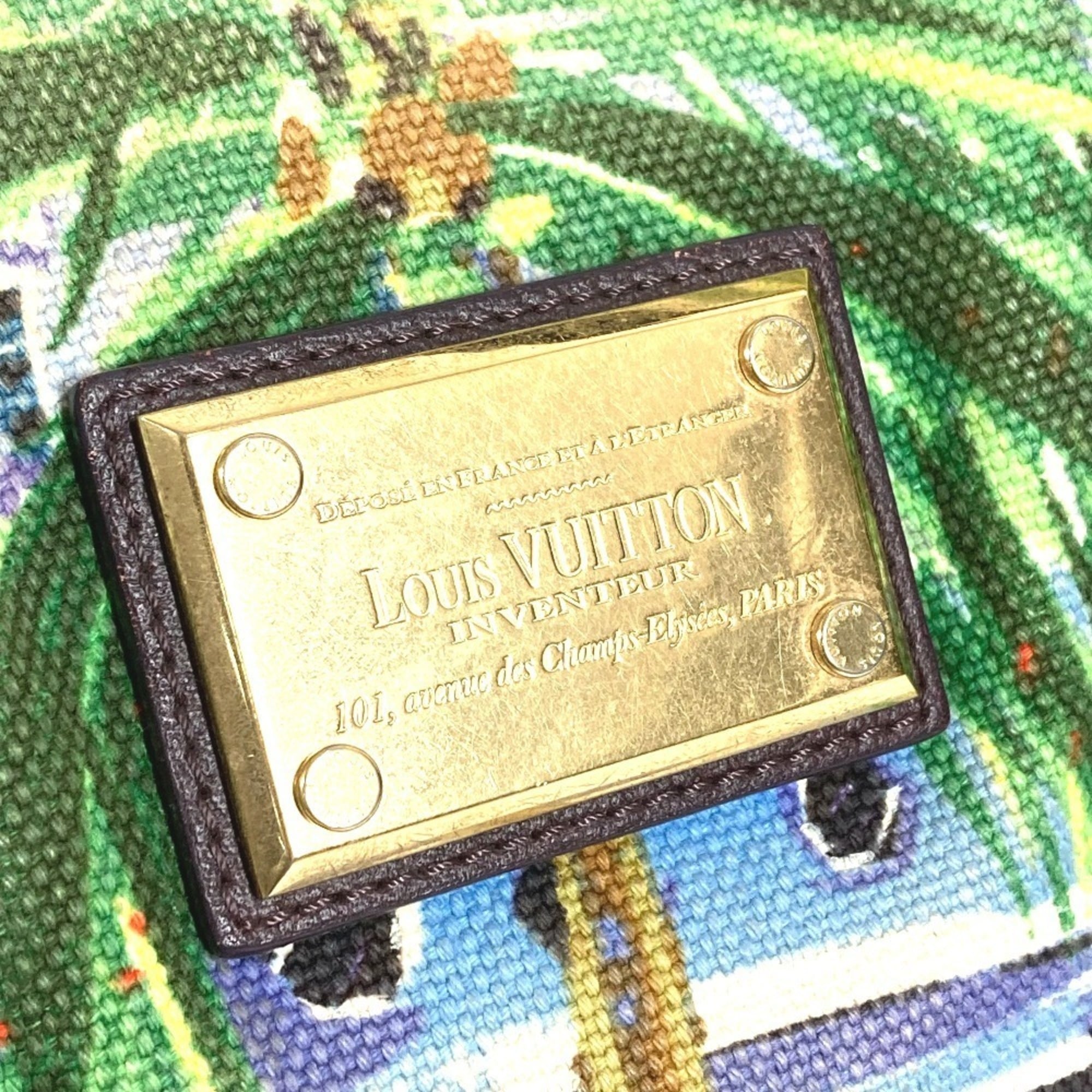 Louis Vuitton Green Leather Canvas Shoulder Bag Tote Bag