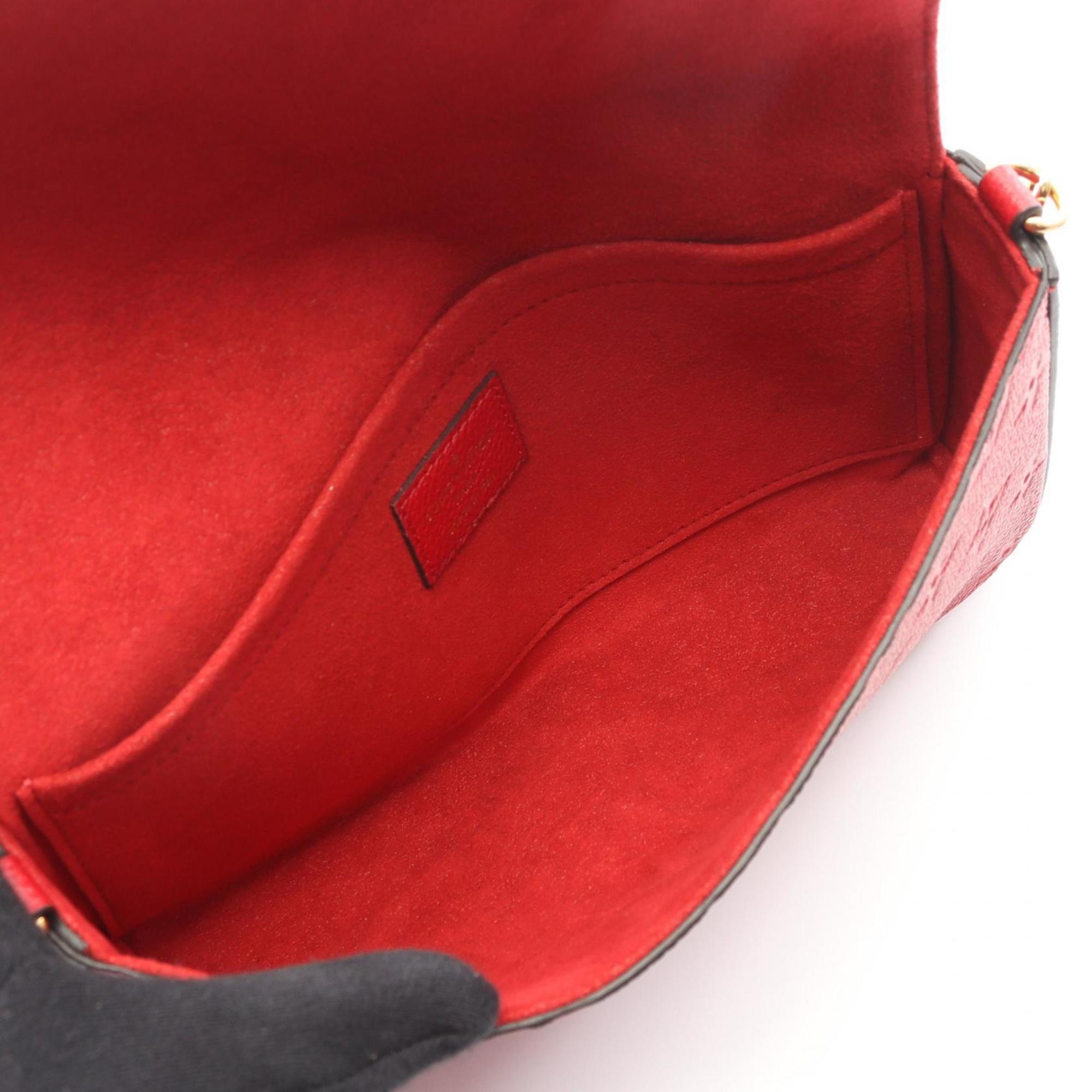 Louis Vuitton Red Color Rouge Monogram Empreinte Leather Pochette Shoulder Bag