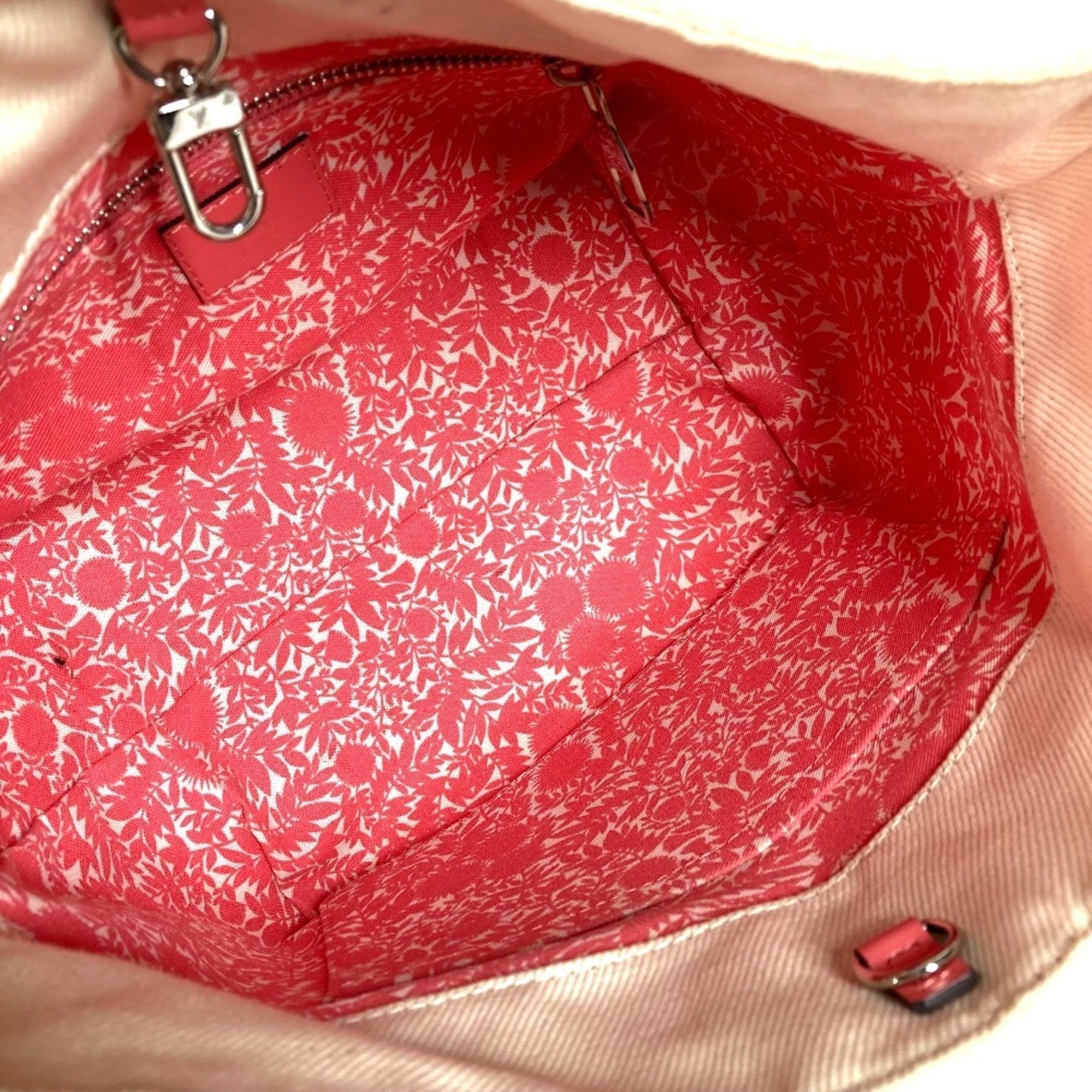 Louis Vuitton Pink White Leather Canvas Shoulder Bag Tote Bag
