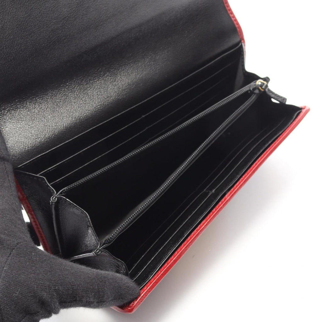 Gucci Beige Black Red Color Leather Long Wallet (Bi-Fold) (Pre-Owned)