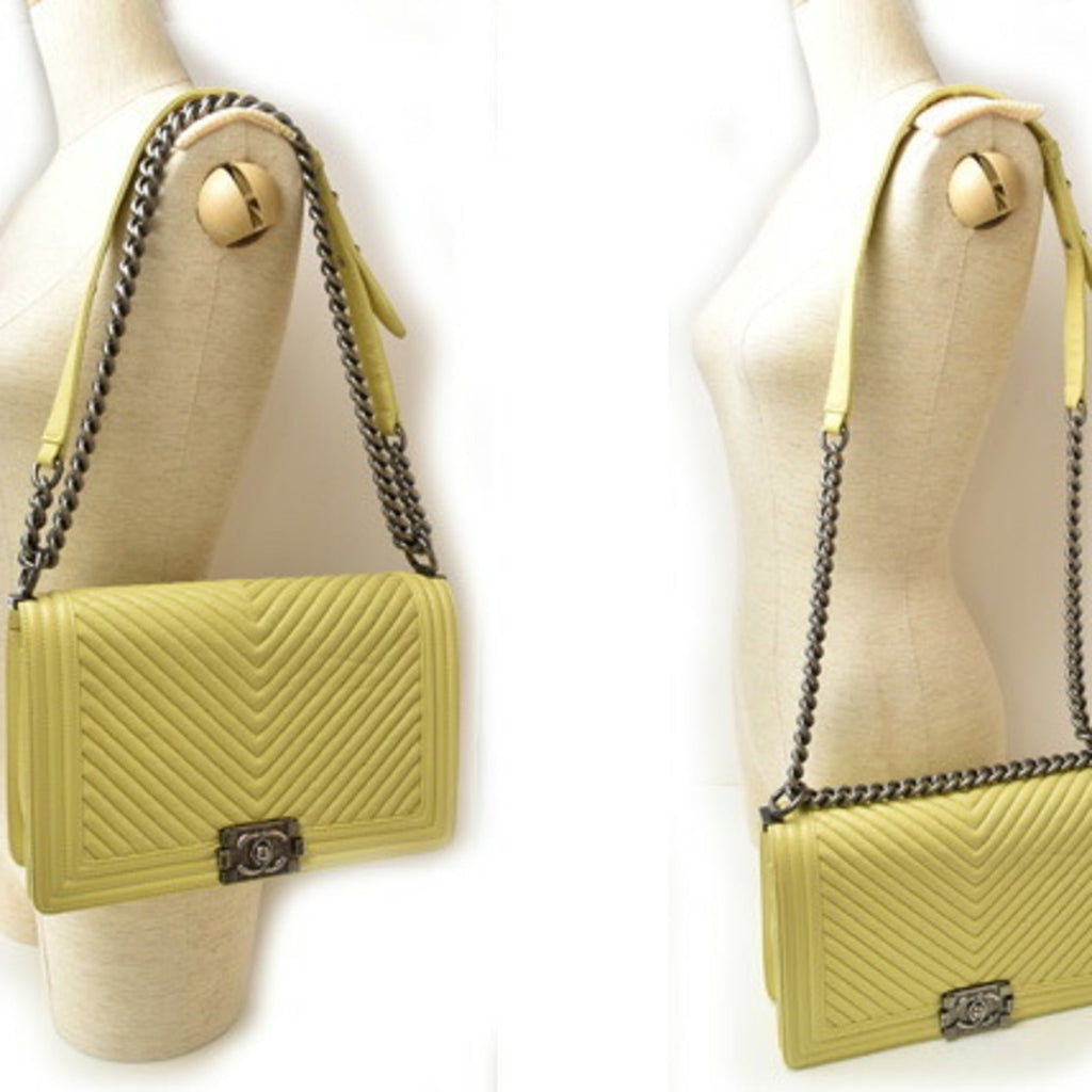 Chanel Yellow Leather Clutch Bag Shoulder Bag