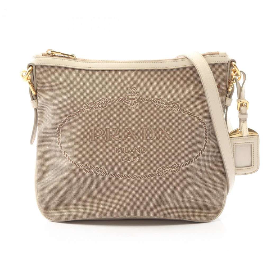 Prada Brown Ivory Canvas Leather Shoulder Bag