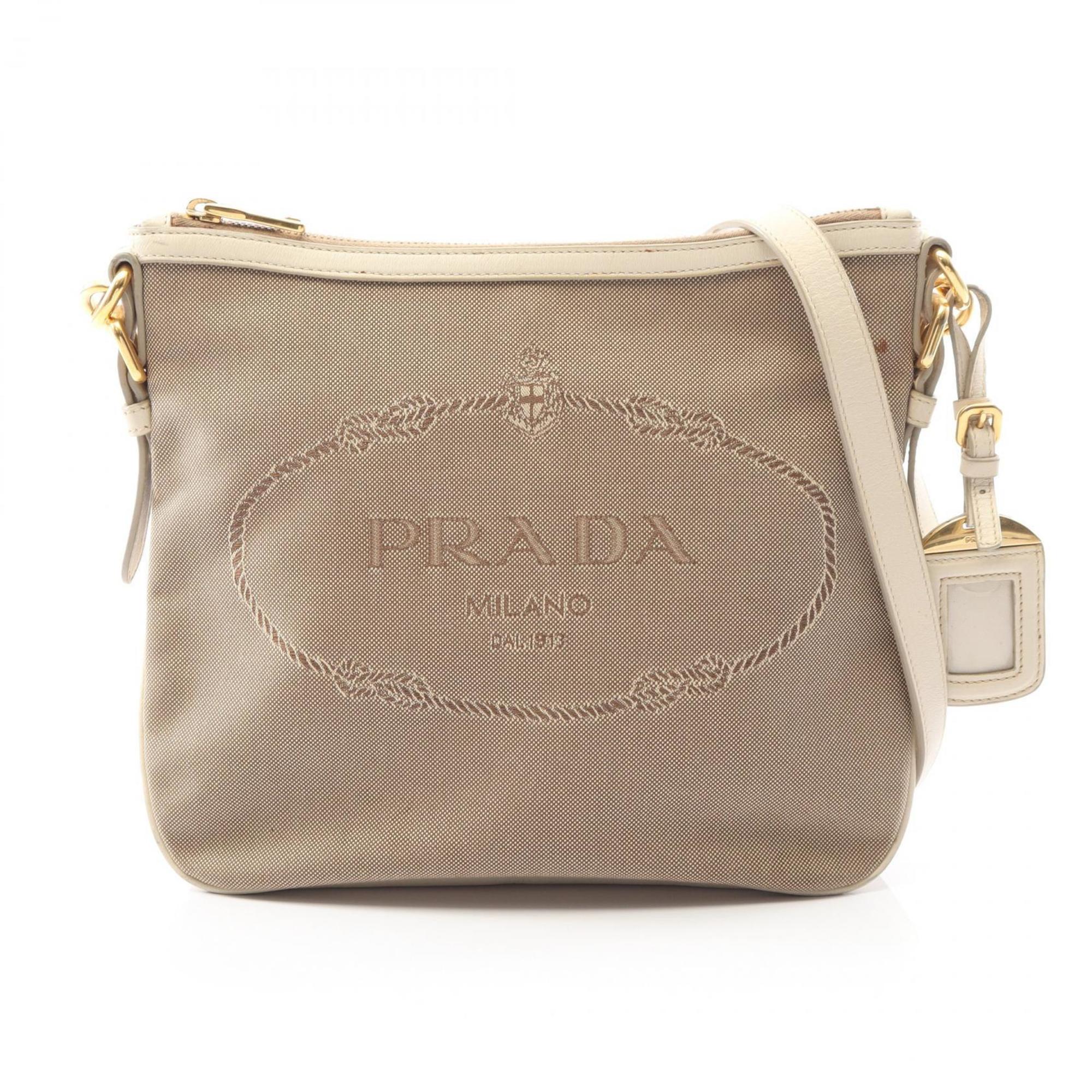 Prada Brown Ivory Canvas Leather Shoulder Bag