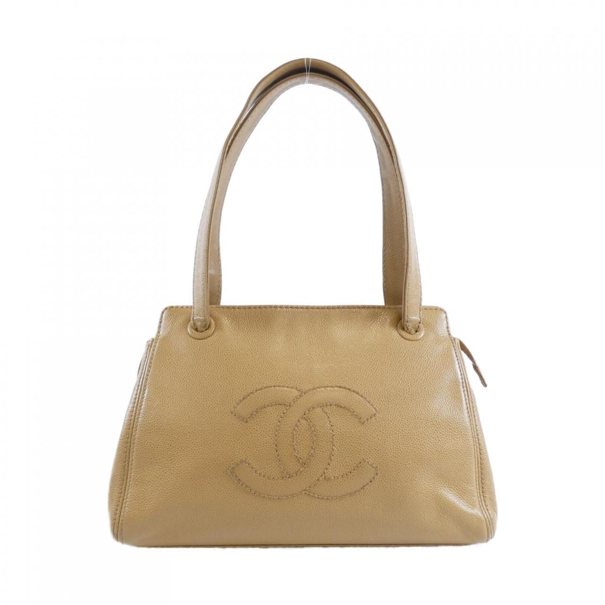 Chanel Beige Grained Calfskin Shoulder Bag