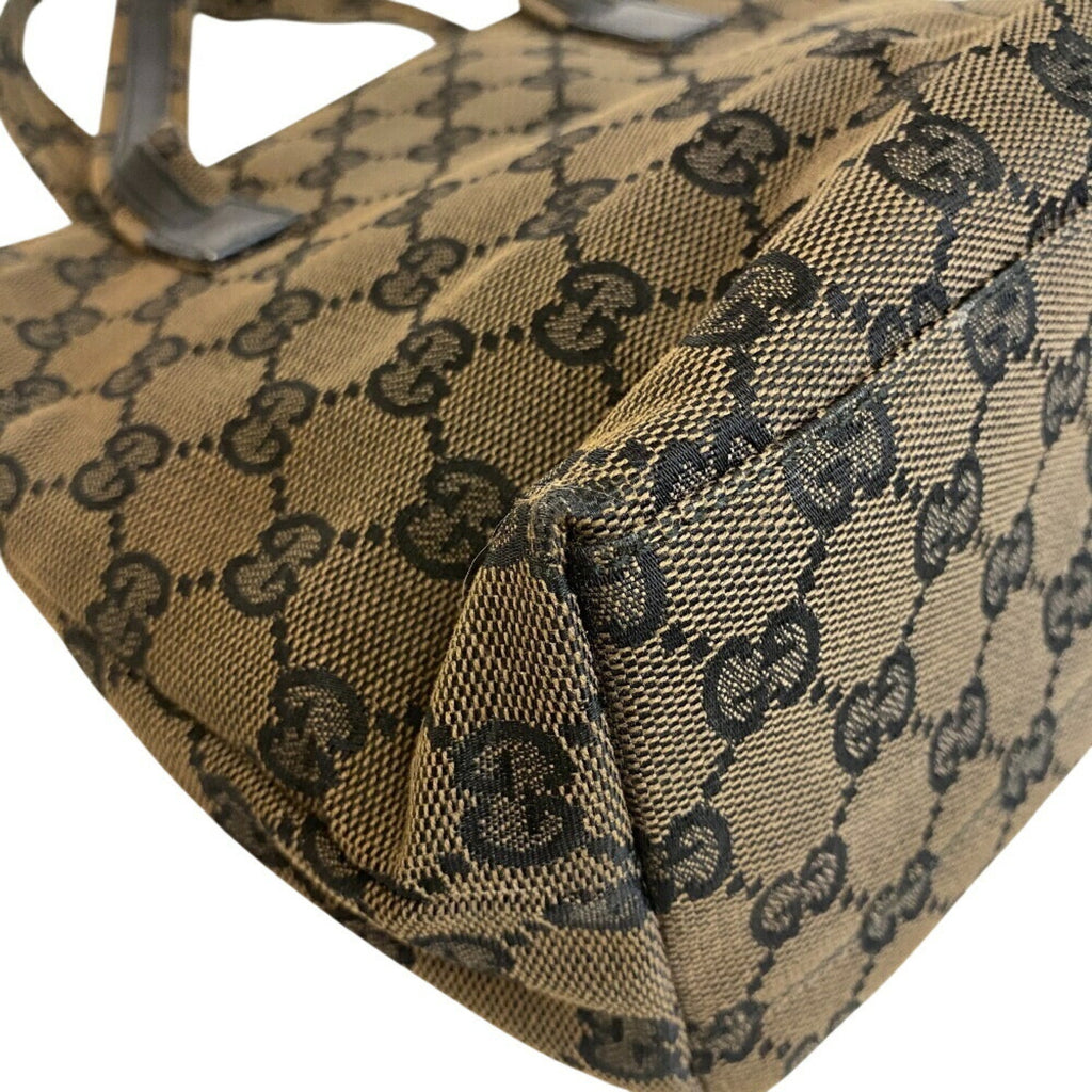 Gucci Beige Black Canvas Leather Handbag (Pre-Owned)