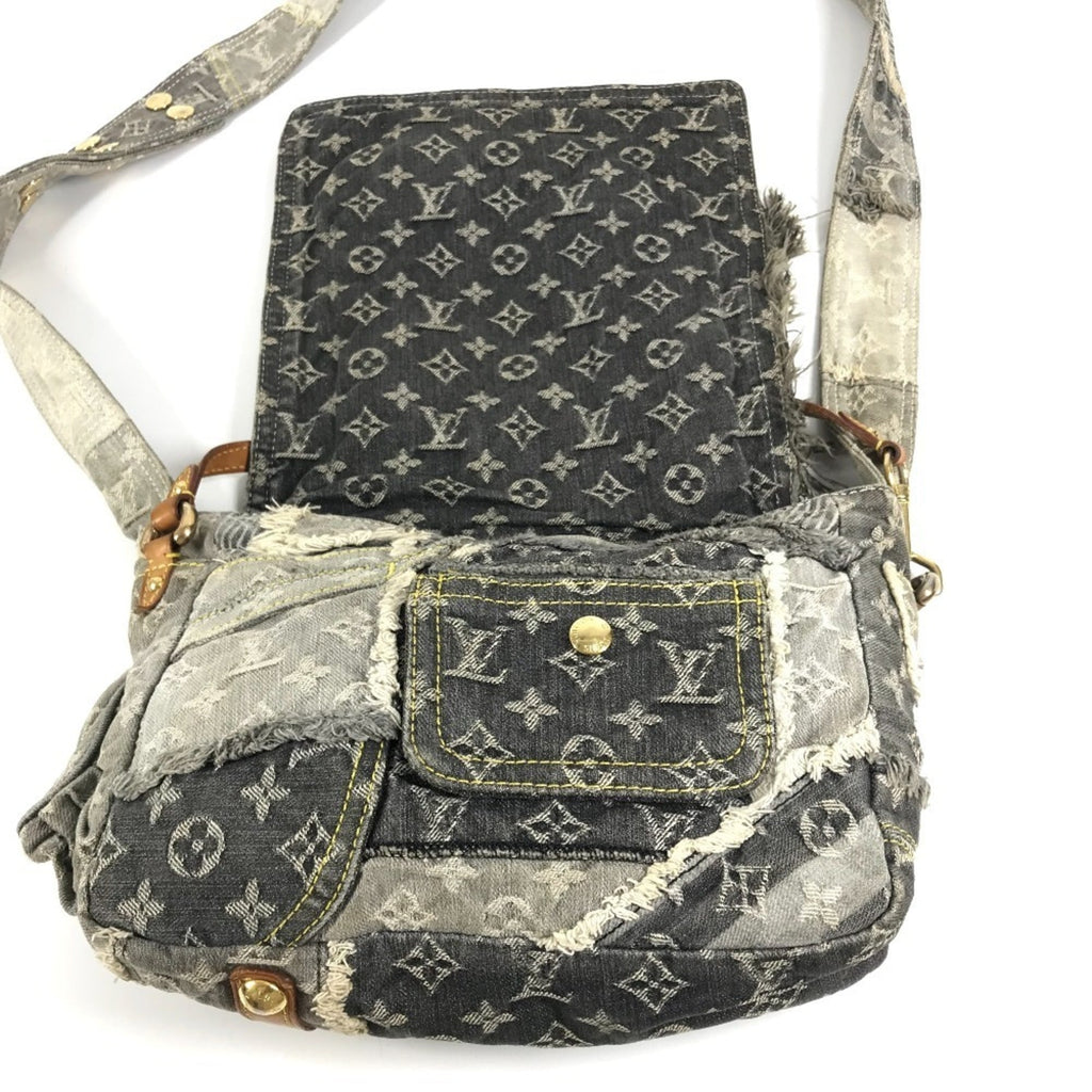 Louis Vuitton Black Gray Monogram Denim Shoulder Bag
