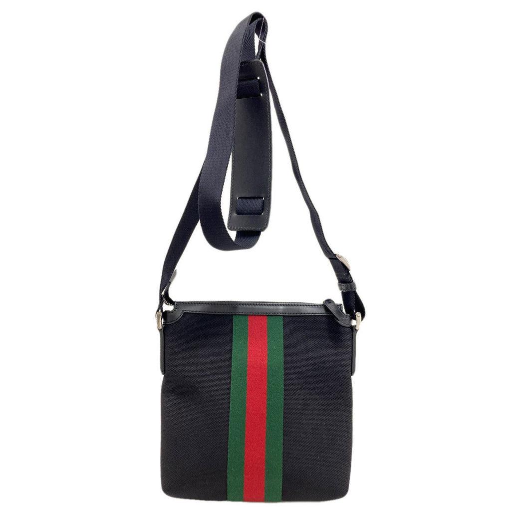 Gucci Sherry Line Black Green Red Color Nylon Canvas Shoulder Bag (Pre-Owned)