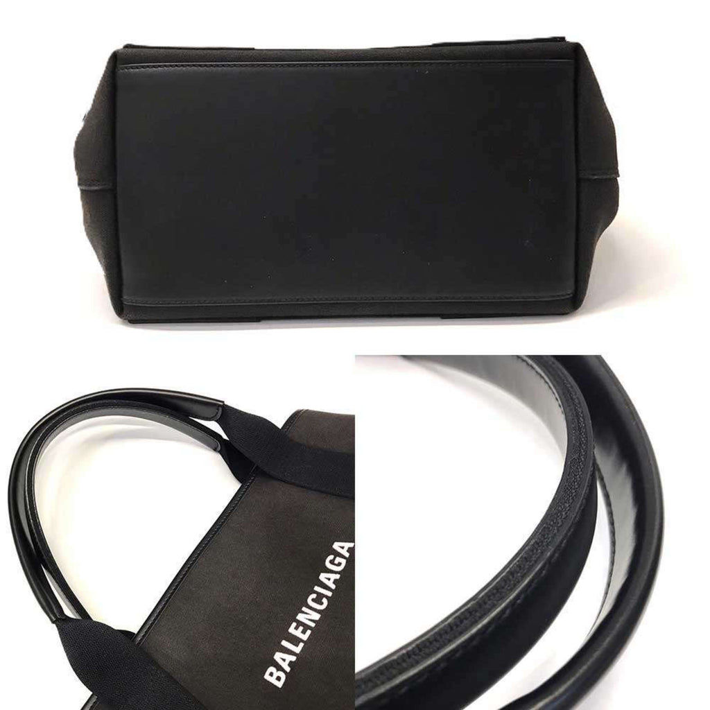 Balenciaga Navy Cotton Canvas Leather Handbag Tote