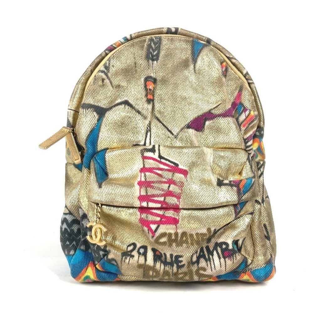 Chanel Gold Leather Canvas Backpack