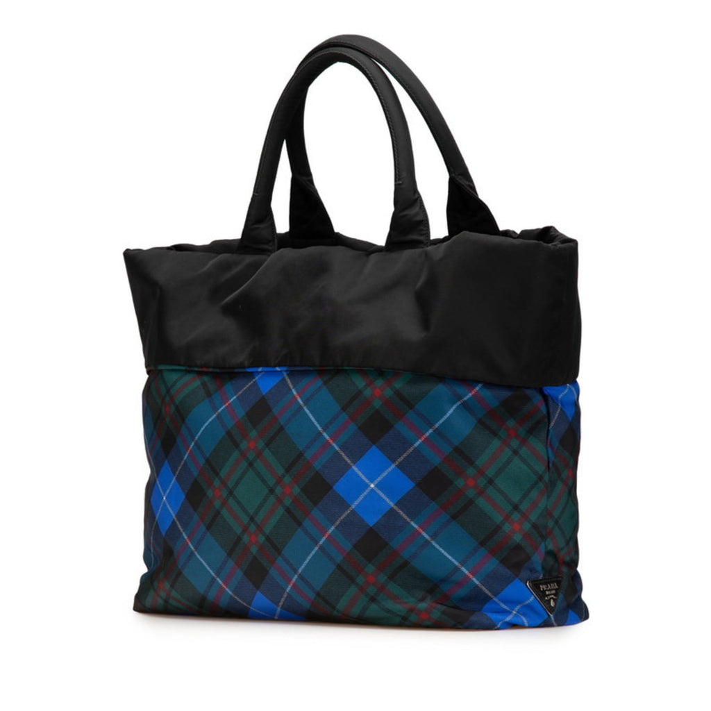 Prada Black Blue Multi-Color Nylon Leather Shoulder Bag Tote Bag
