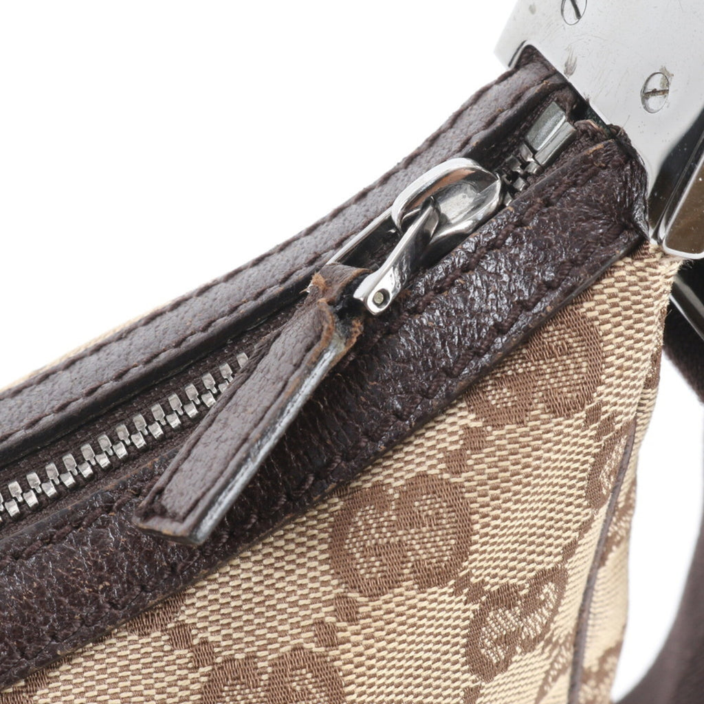 Gucci Beige Brown Leather Canvas Handbag Shoulder Bag (Pre-Owned)