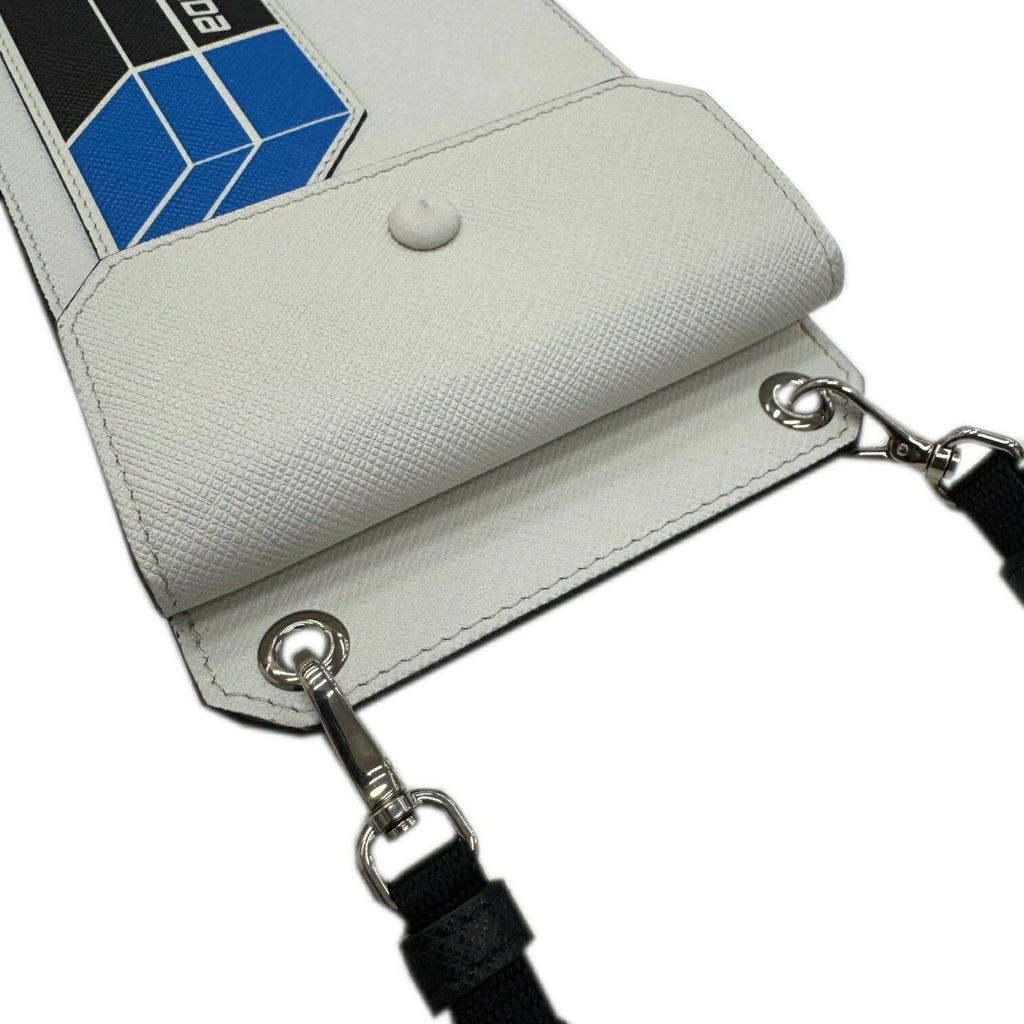 Prada Black Blue White Saffiano Pouch Shoulder Bag