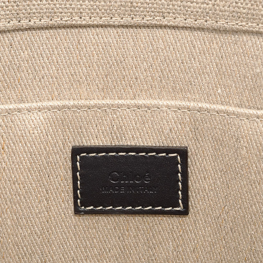 Chloé Blue White Linen Leather Tote Bag (Pre-Owned)
