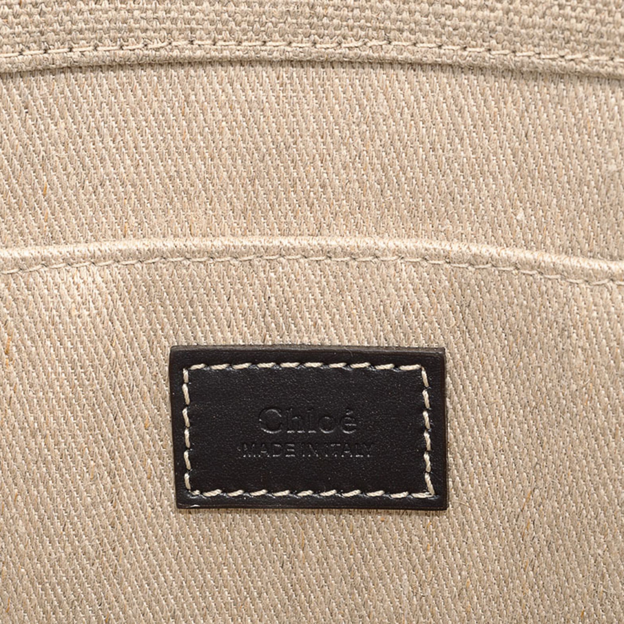 Chloé Blue White Linen Leather Tote Bag (Pre-Owned)