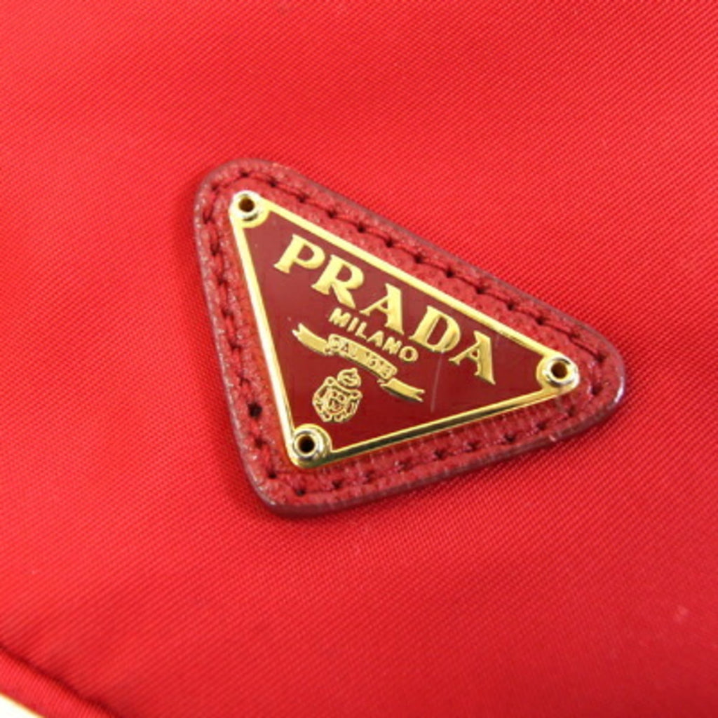 Prada Red Color Nylon Leather Handbag Pouch