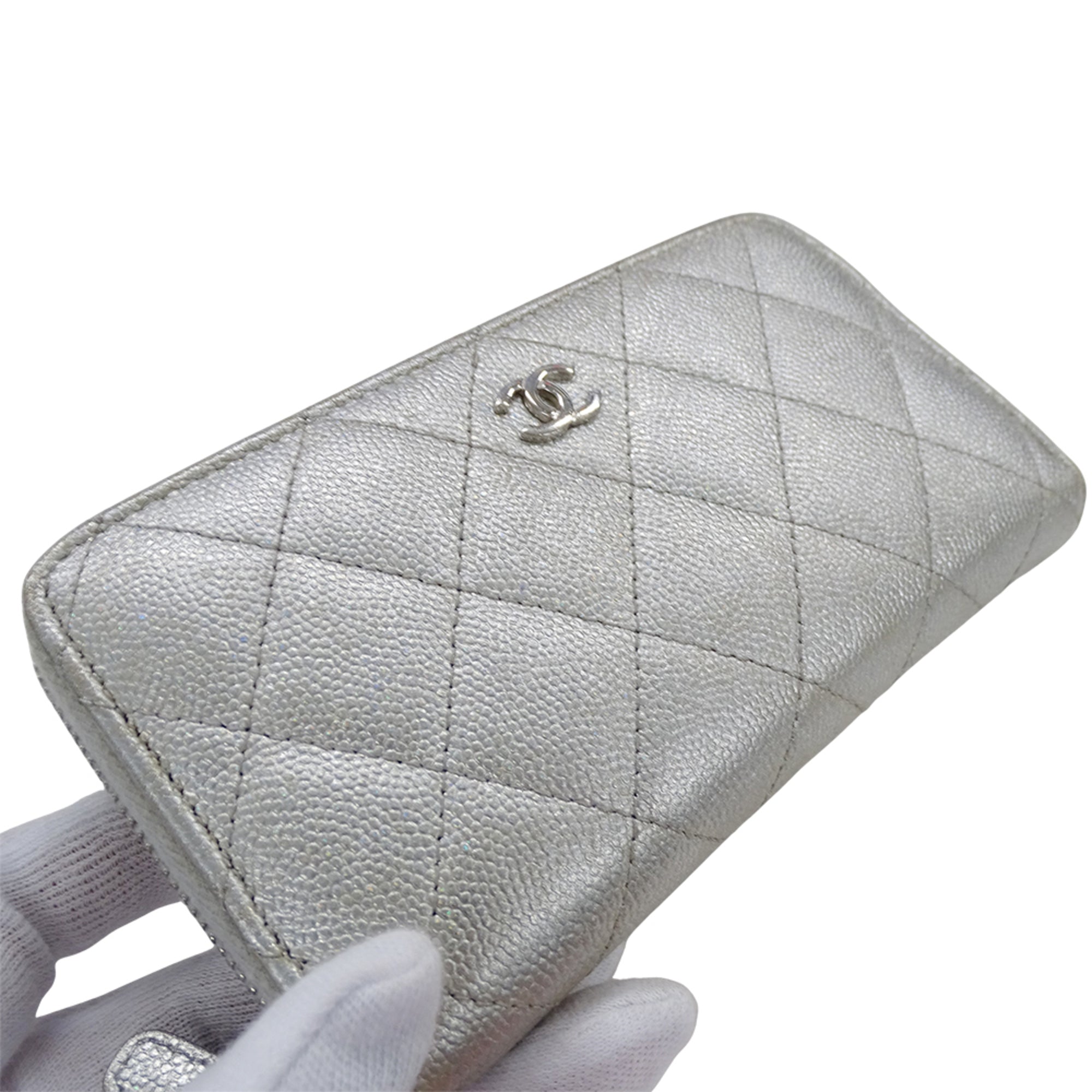 Chanel Silver Grained Calfskin Chain/Shoulder Wallet