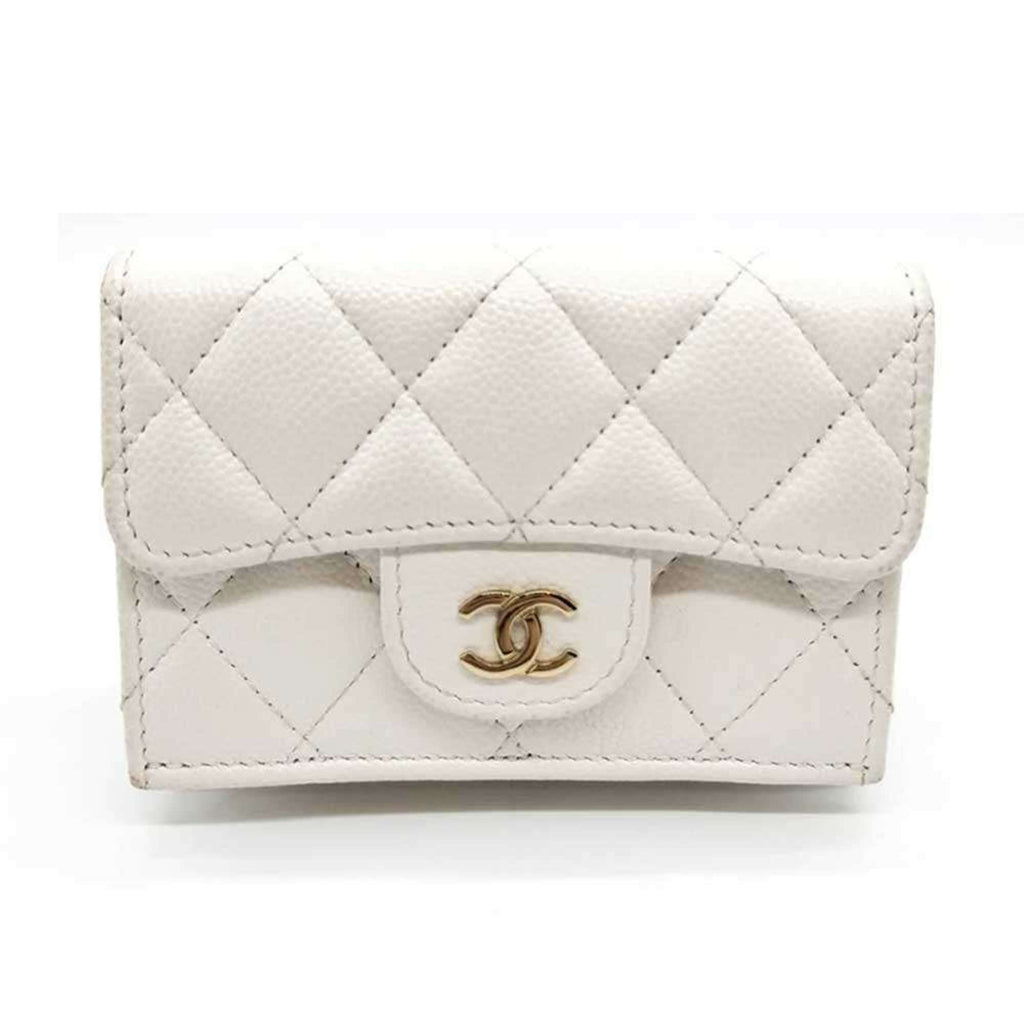 Chanel White Grained Calfskin Wallet (Tri-Fold)