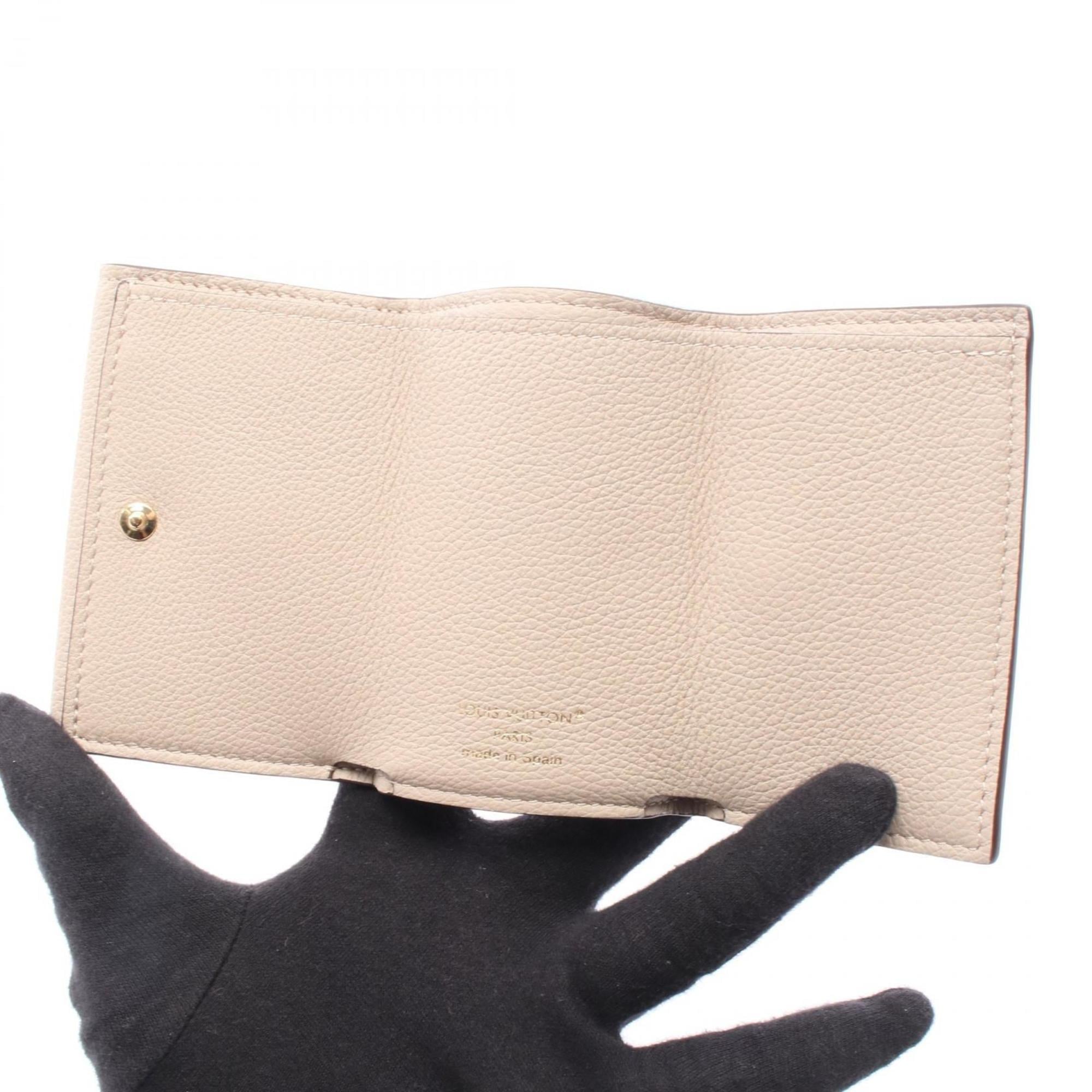 Louis Vuitton Beige Grayish Leather Wallet (Tri-Fold)