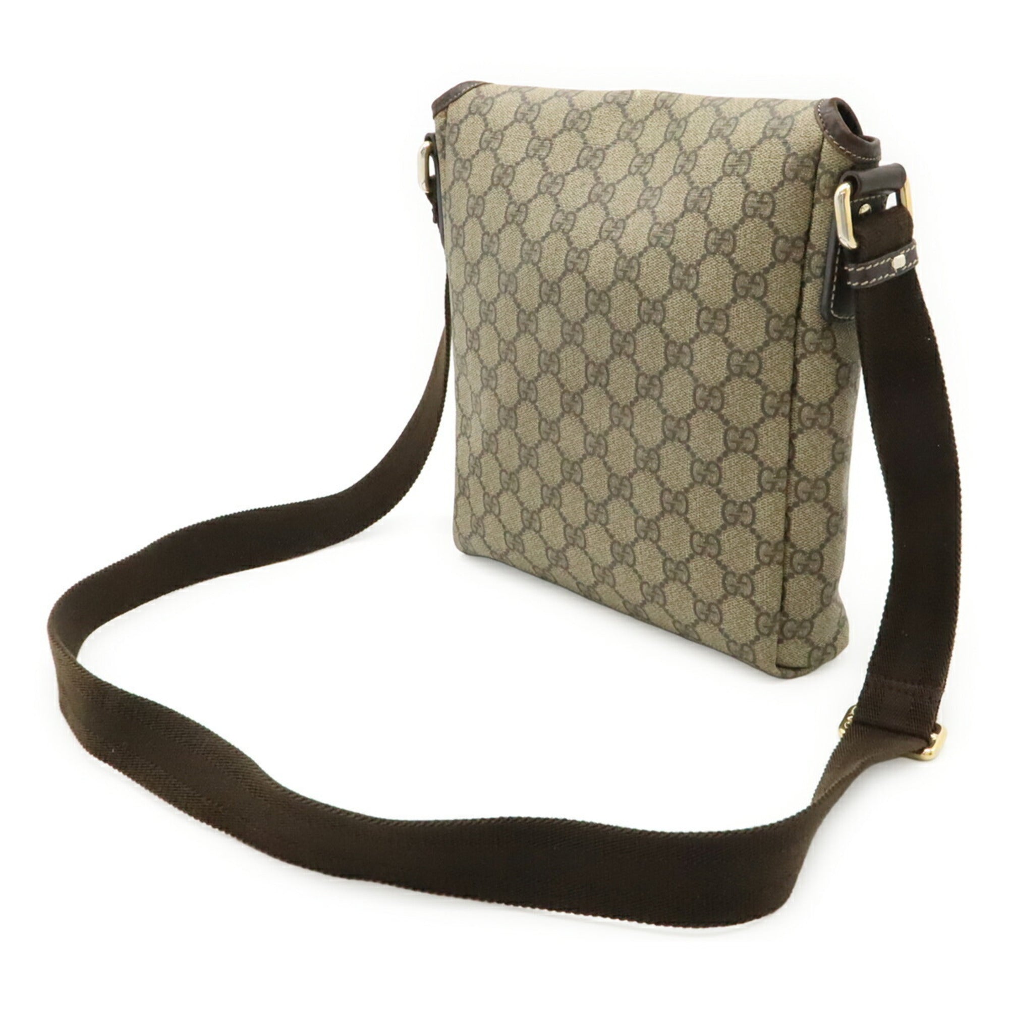 Gucci Gg Plus Beige Dark Brown Gg Supreme Leather Pochette Shoulder Bag (Pre-Owned)
