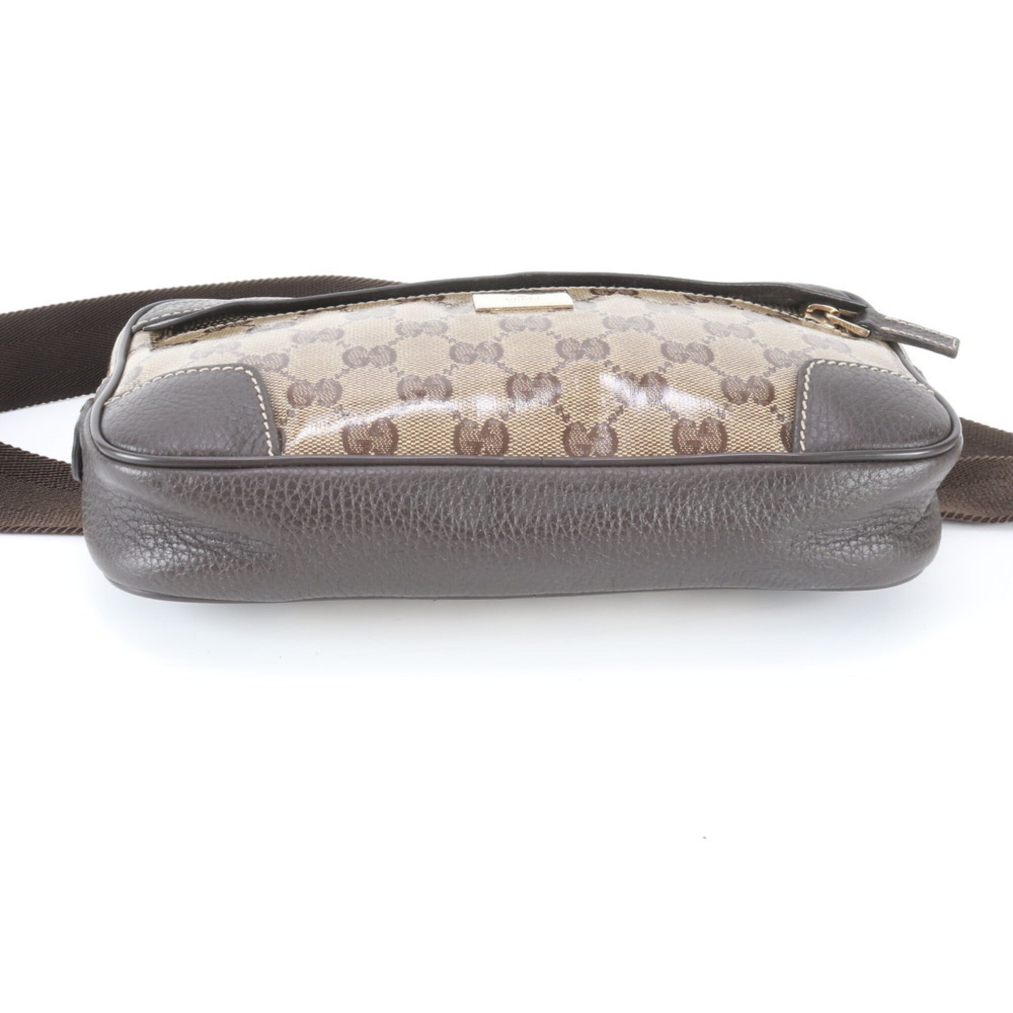 Gucci Beige Dark Brown Leather Coated Canvas Fanny Pack Pouch Sling Bag (Pre-Owned)