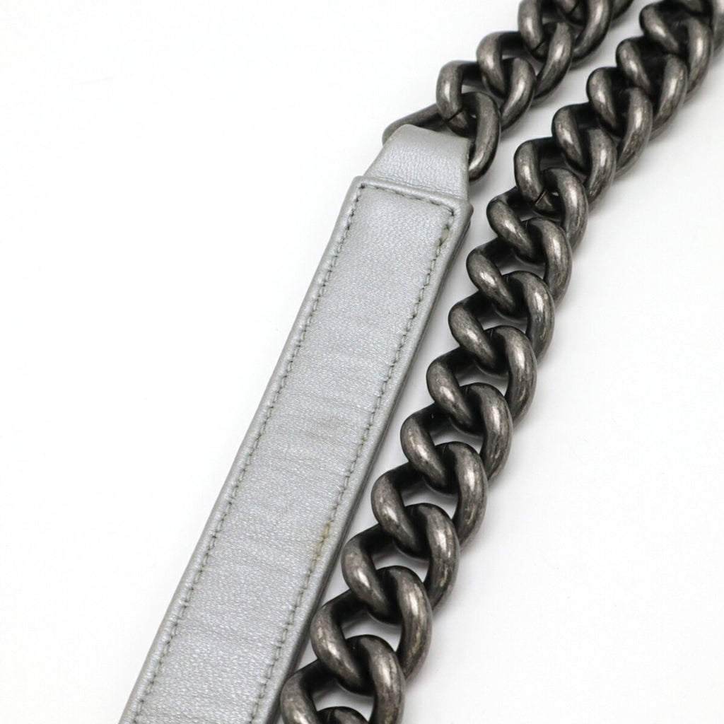 Chanel Boy Chanel Metallic Silver Leather Pochette Shoulder Bag