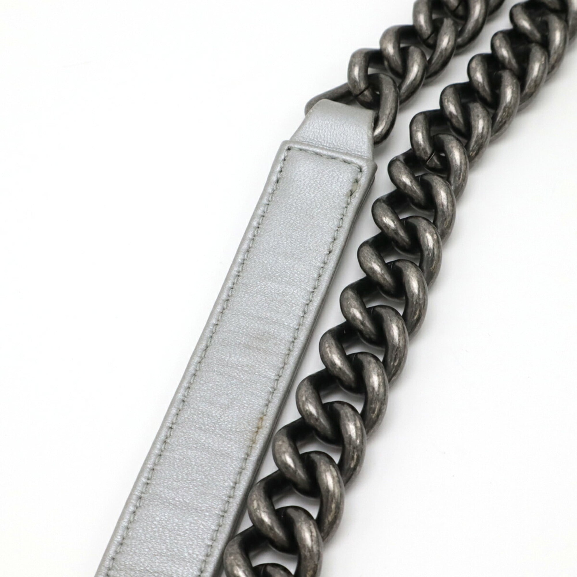 Chanel Boy Chanel Metallic Silver Leather Pochette Shoulder Bag